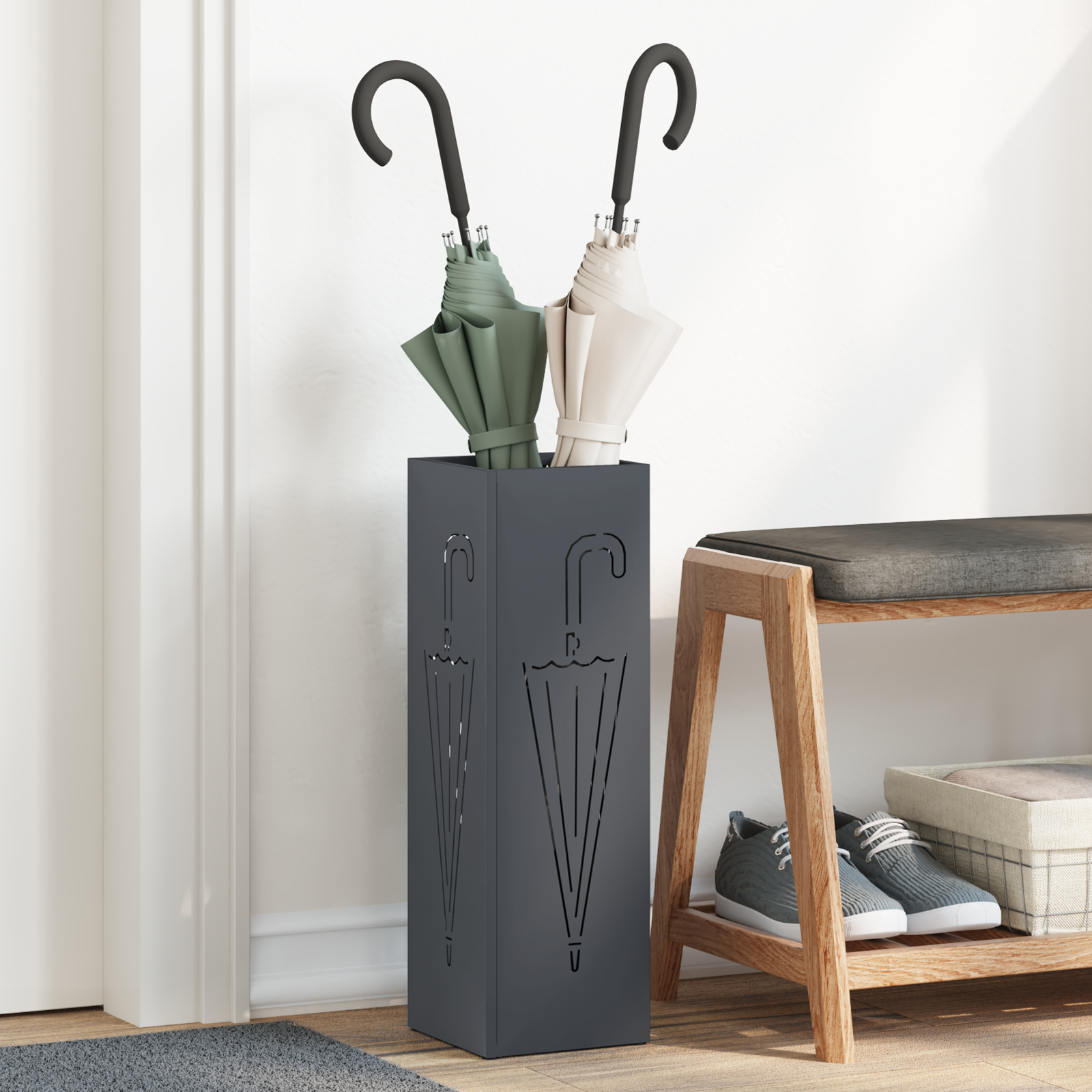 Paraplystativ Antracit Metal Standard Paraplyholder Rektangulær