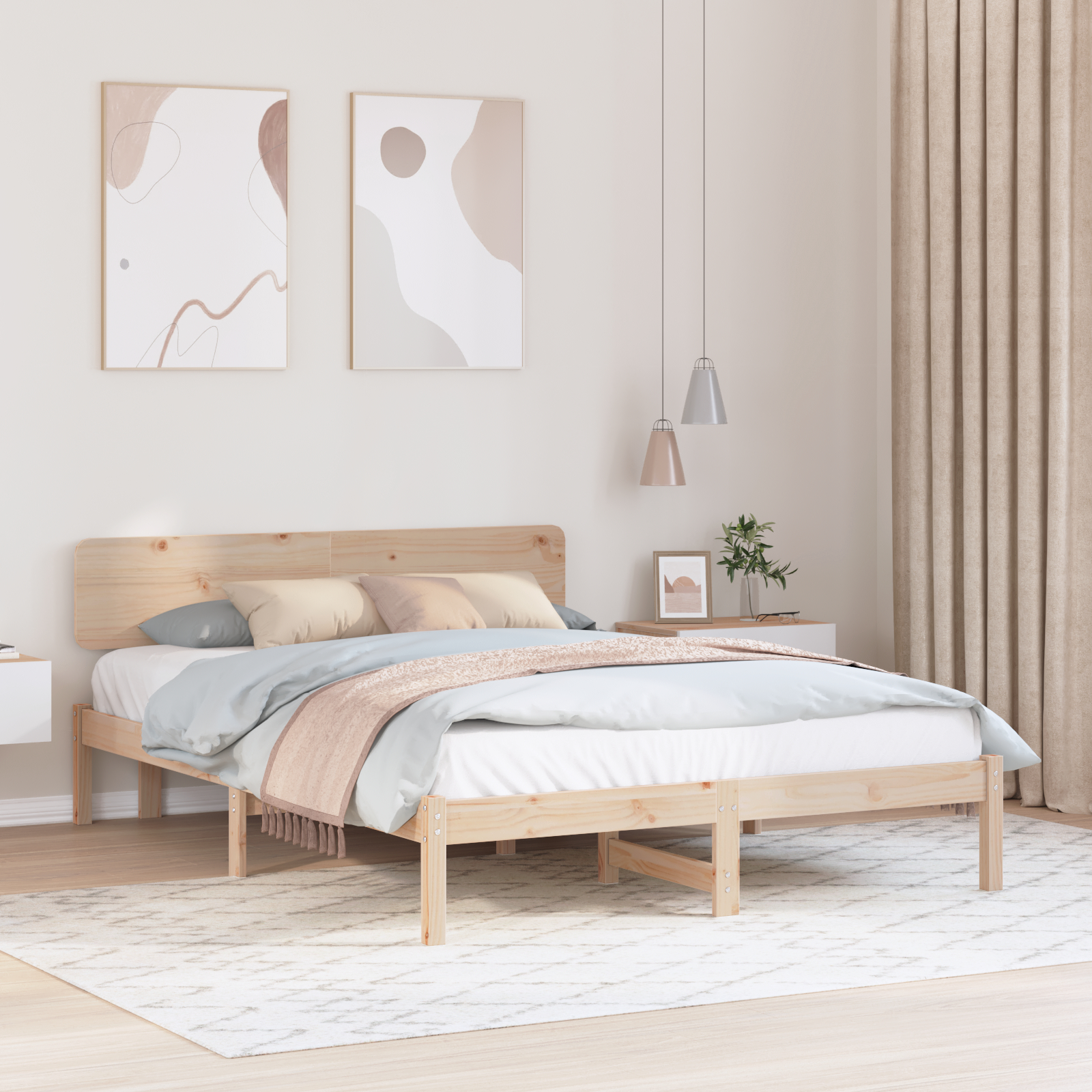 Paturi si accesorii - Cadru de Pat cu Headboard 140x200 cm Lemn Masiv de Pin