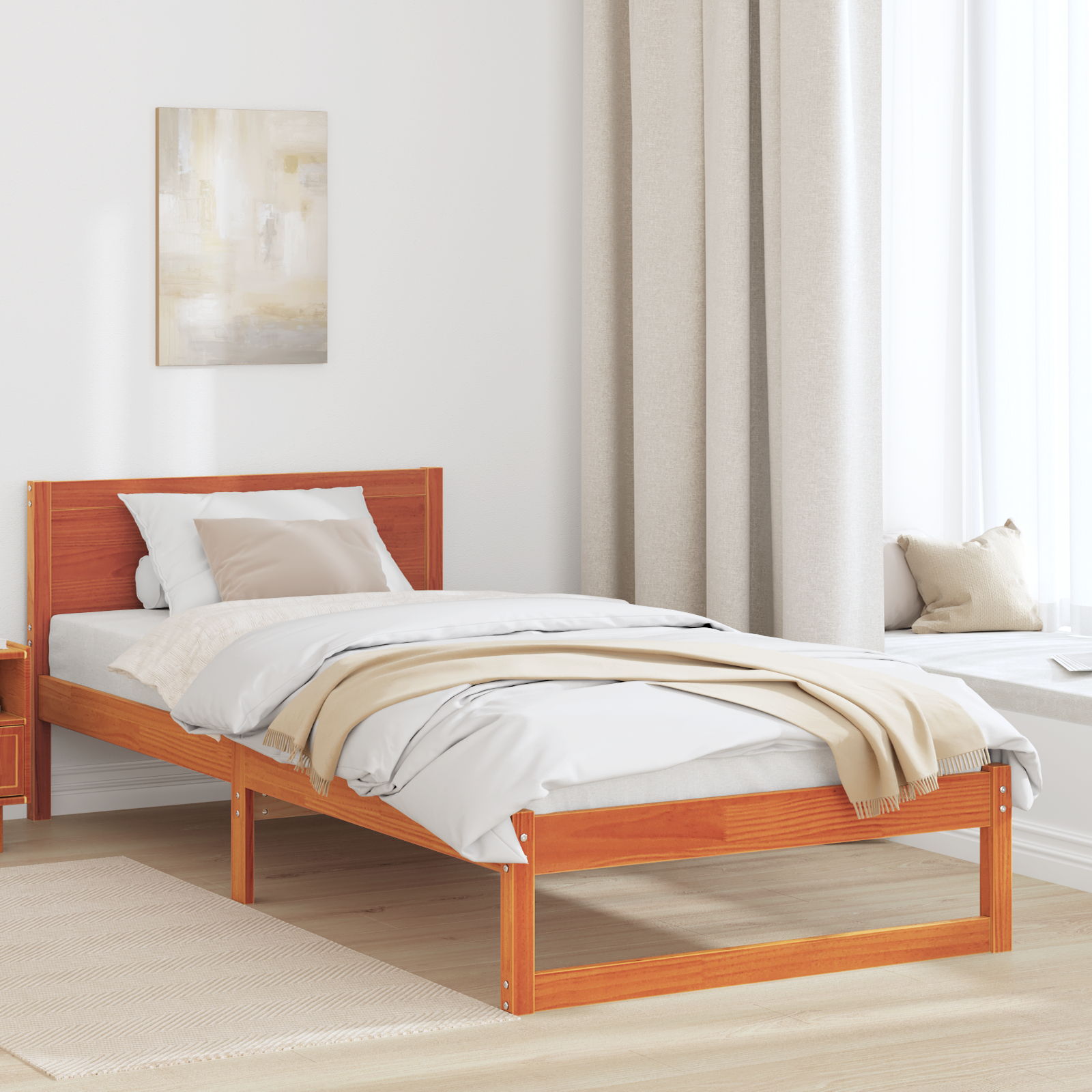 Paturi si accesorii - Cadru de pat Maro ceară Lemn masiv 100 x 200 cm Durabil
