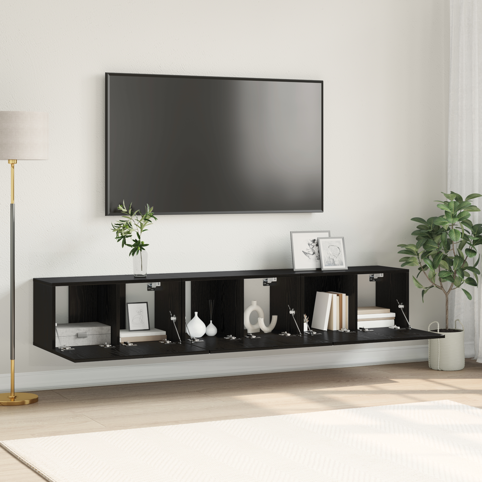 vidaXL TV Kast Set Zwart Eiken Bewerkt hout Middelgroot TV Kast
