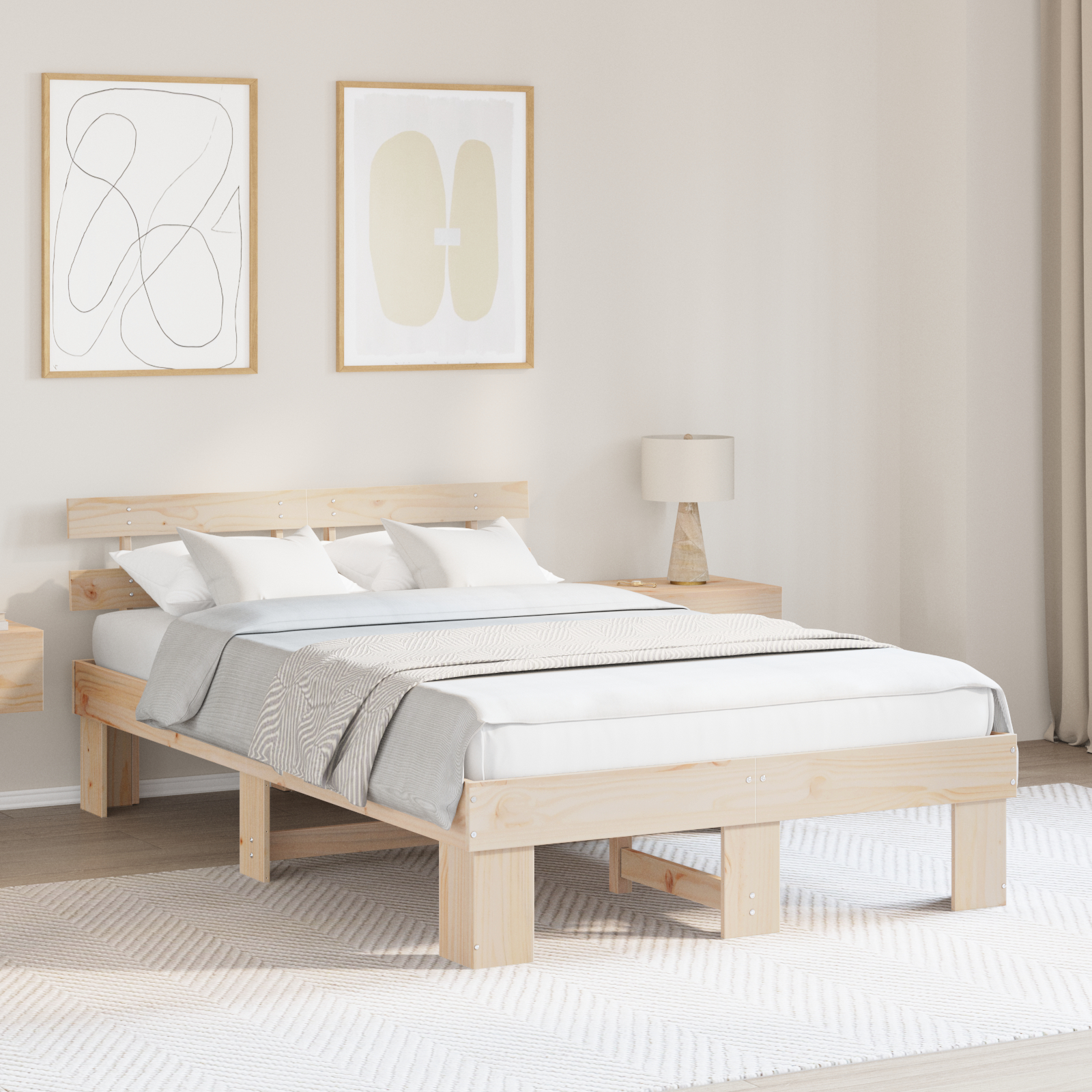 Paturi si accesorii - Cadru de Pat cu Tăblie 120x200 cm Lemn Masiv de Pin