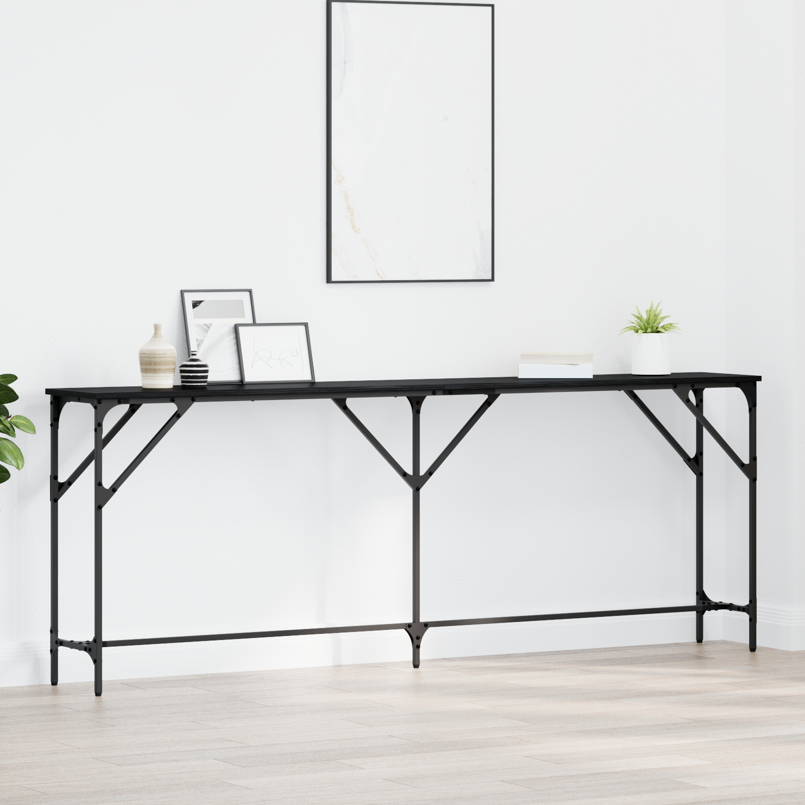 vidaXL Console Tafel Zwart Eiken 200x29x75 cm Bewerkt Hout