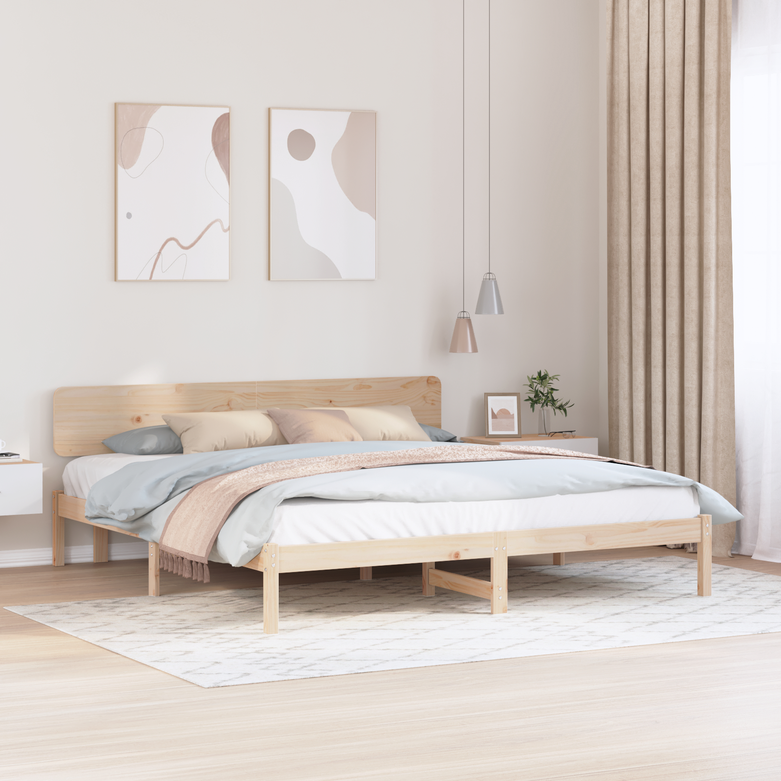 Paturi si accesorii - Cadru de pat cu başie 180x200 cm Lemn masiv de pin