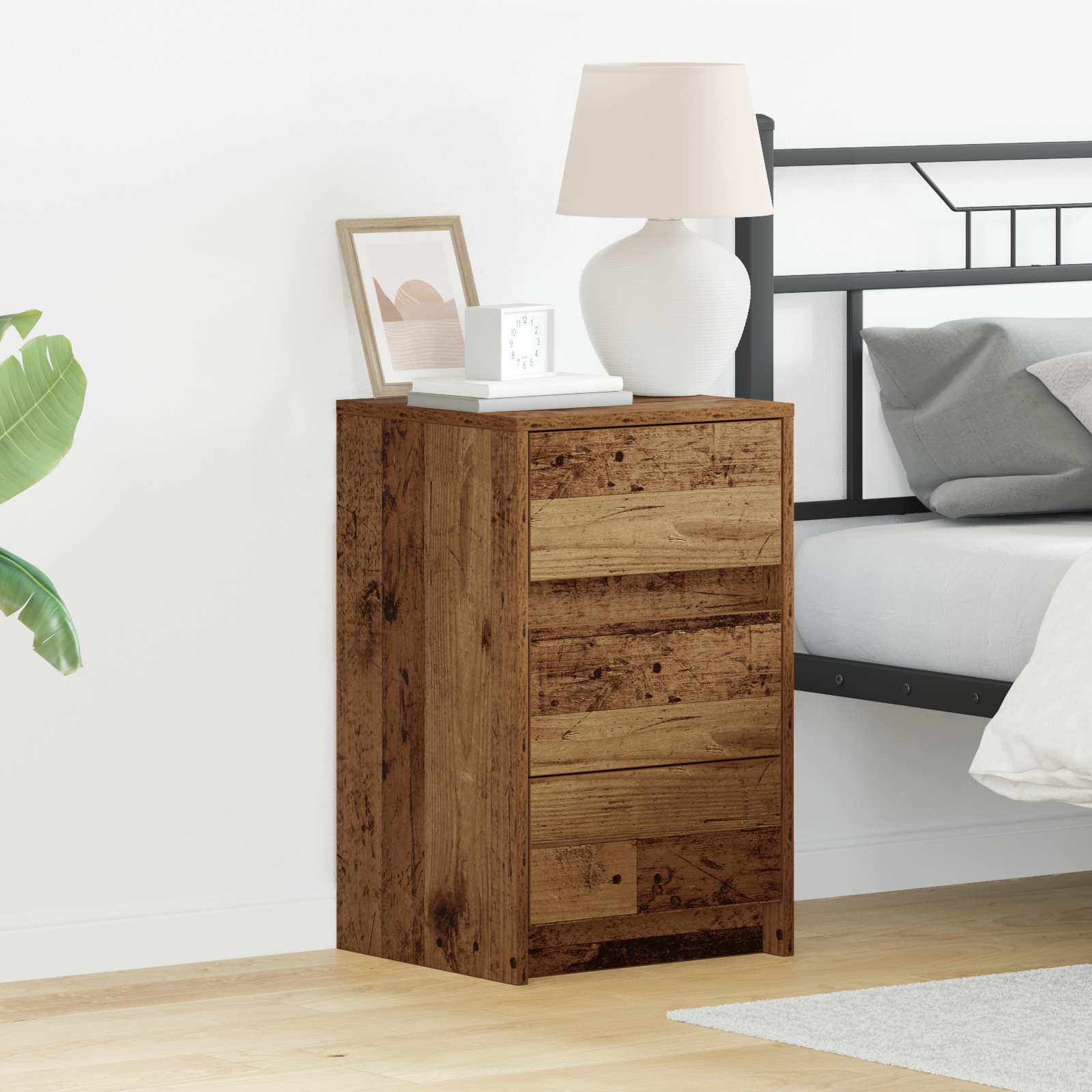 Nachttisch mit LED-Lichtern Altholz