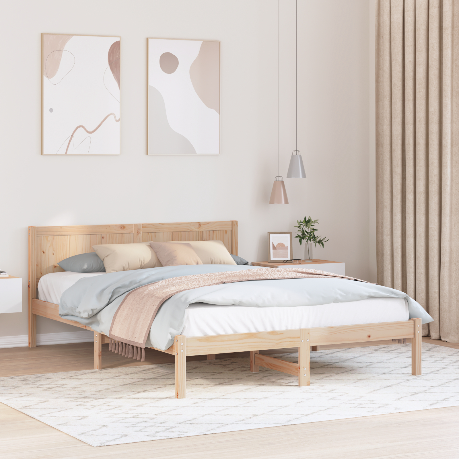 Paturi si accesorii - Cadru de Pat din Lemn de Pin Natural Lemn Masiv de Pin 160 x 200 cm
