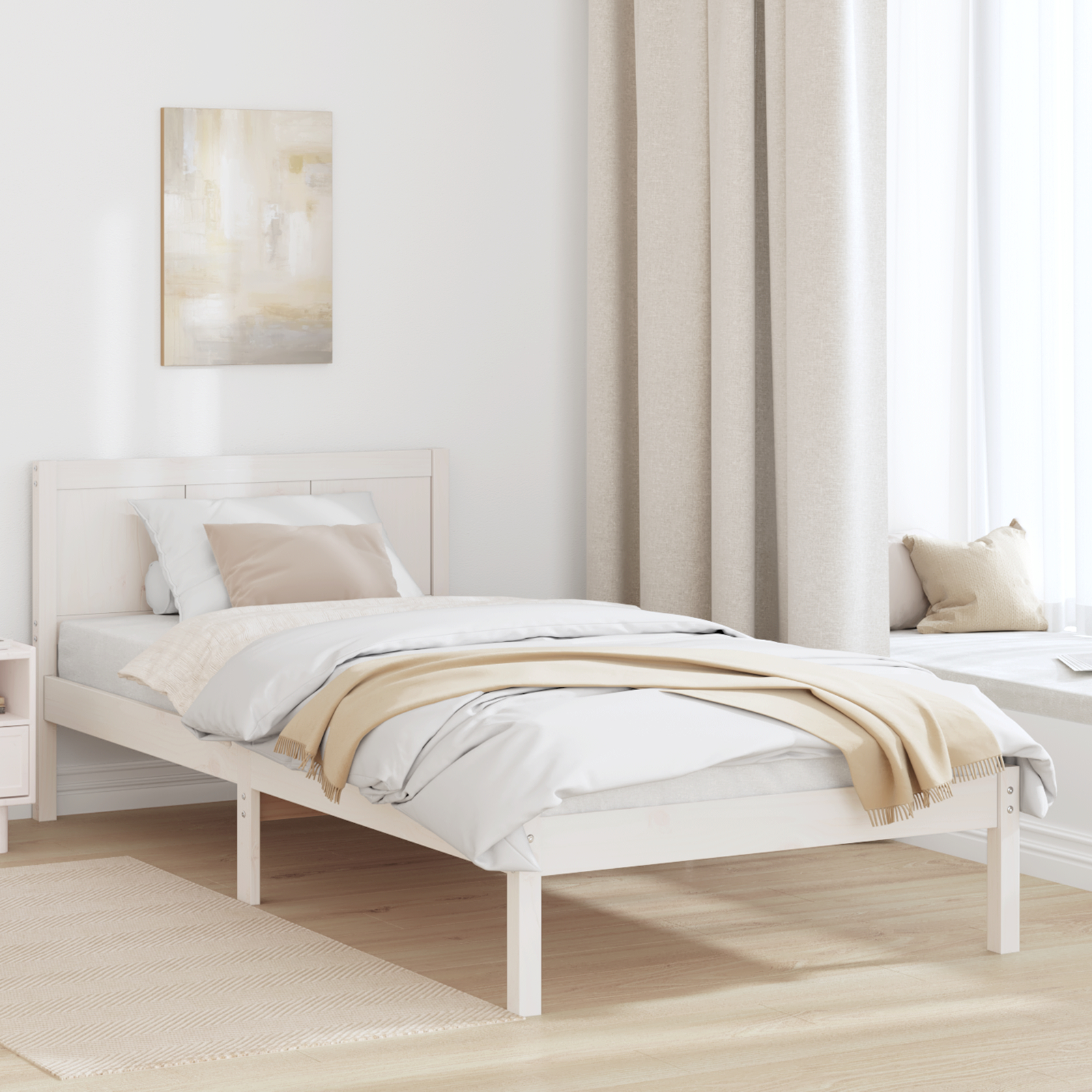 Paturi si accesorii - Cadru Pat Alb din Lemn Alb Lemn 100 x 200 cm Durabil