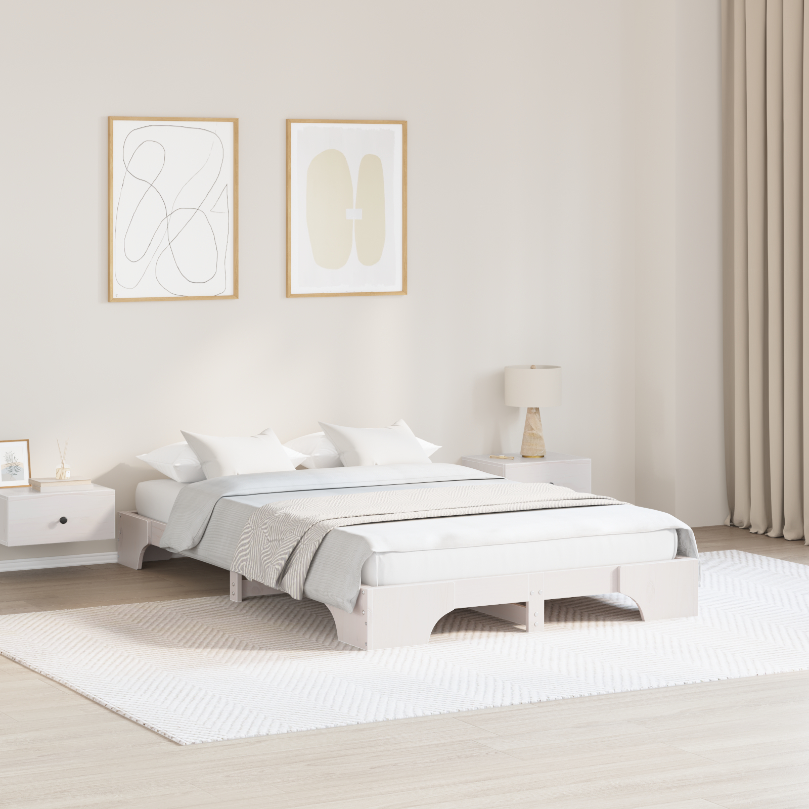 Paturi si accesorii - Cadru de pat Alb Lemn masiv 120 x 190 cm Rezistent