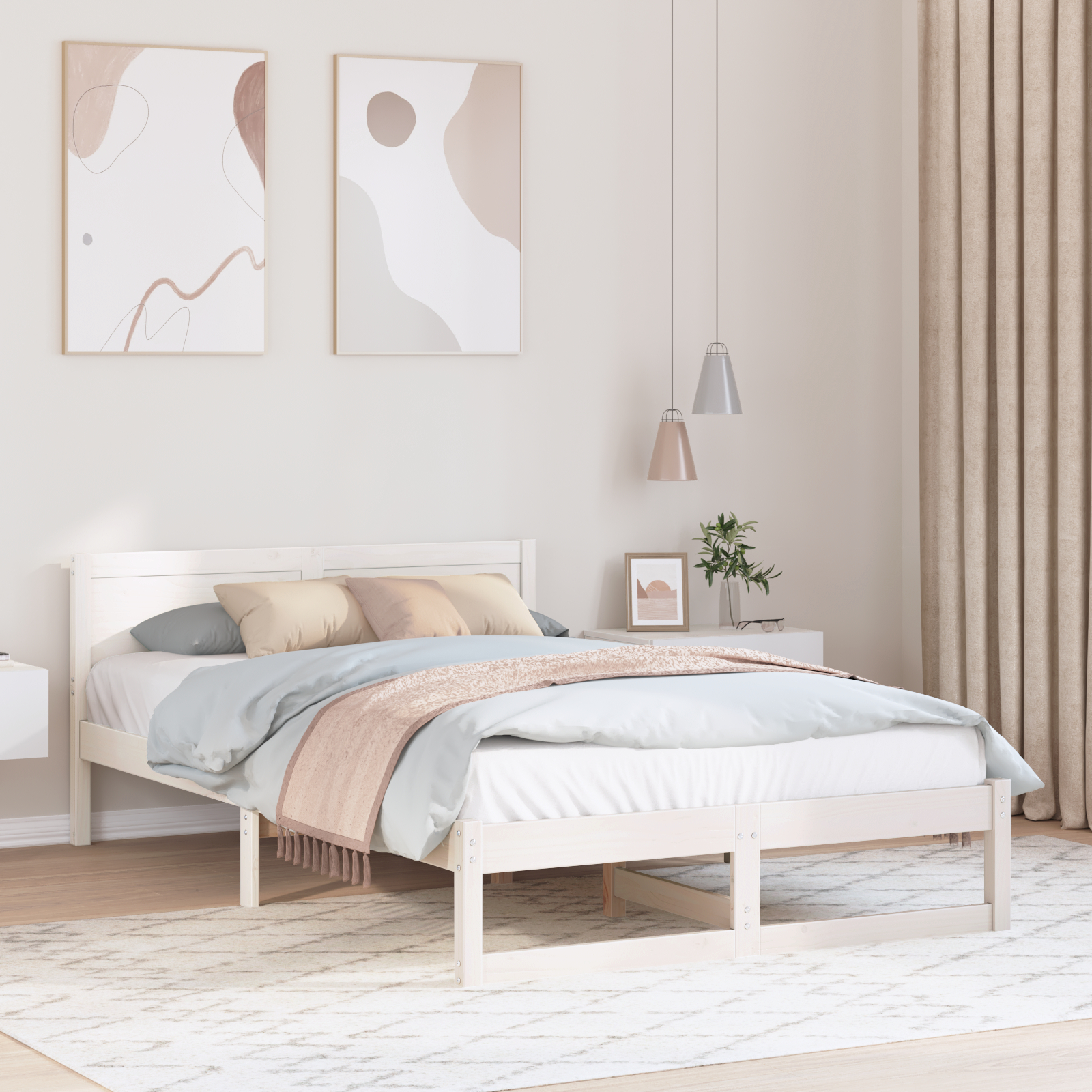 Paturi si accesorii - Cadru de pat Alb Lemn de pin masiv 140 x 190 cm Durabil