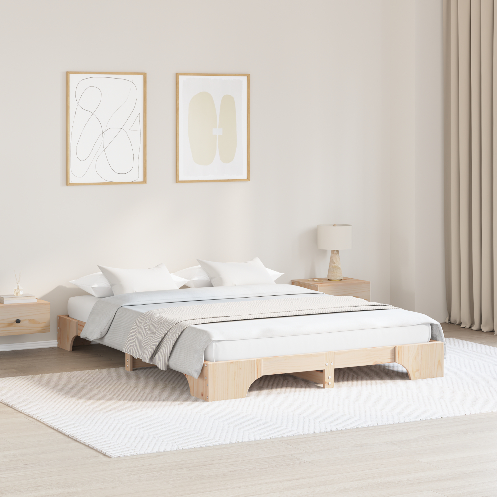 vidaXL Cadru de Pat Natural Lemn de Pin Solid King Size Durabil