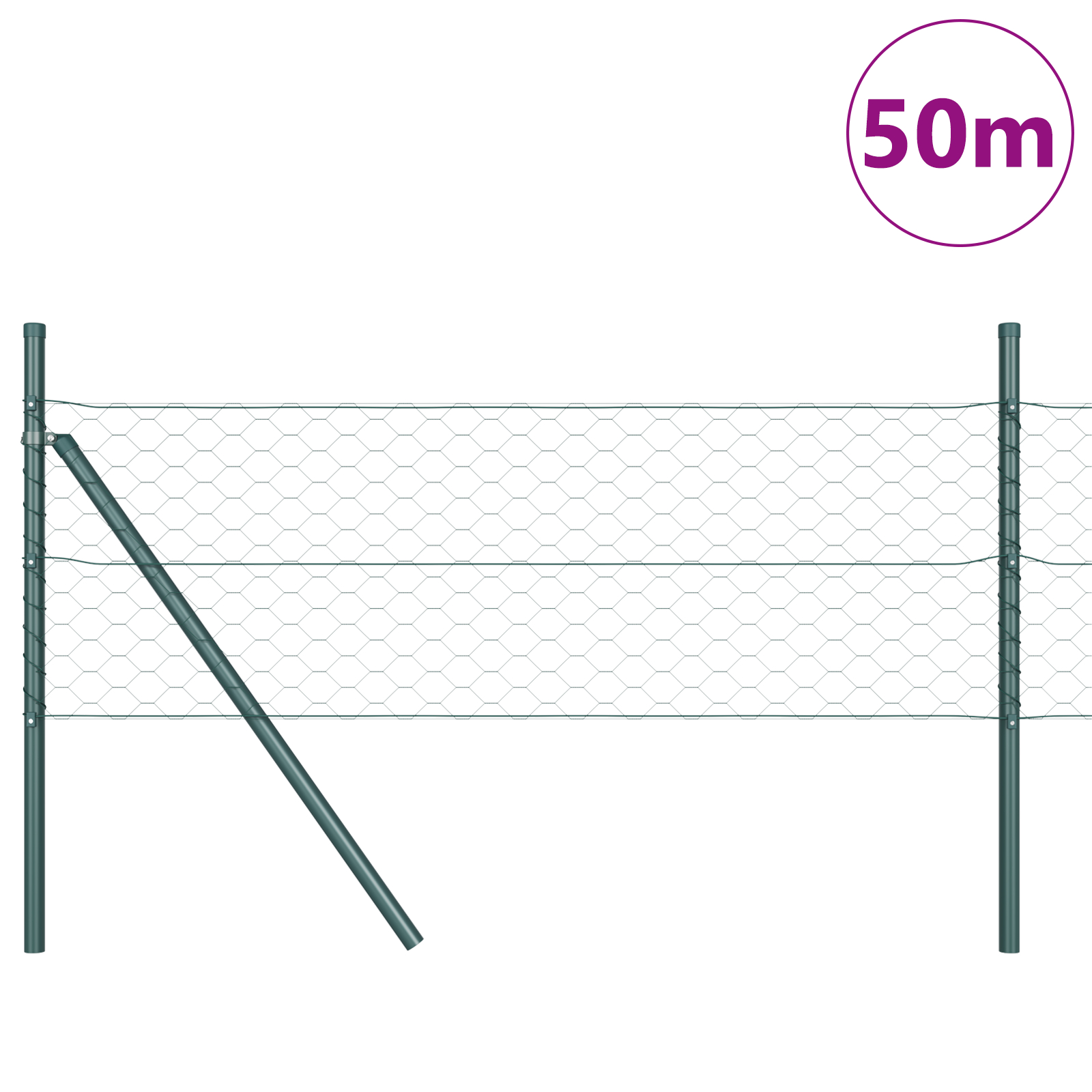 vidaXL Šesterokotni plot Zeleni 1x50 m Jeklo, vidaXL Stebrički za plot 13 kosov Zeleni Ø32 mm 150 cm Galvanizirano jeklo - Image 4
