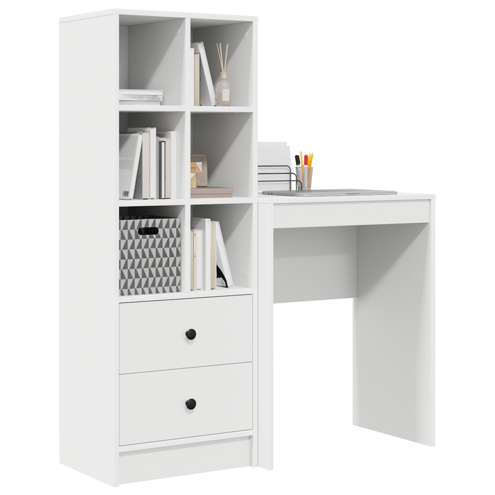 vidaXL Bureau met opslag wit samengesteld hout - Afbeelding 3