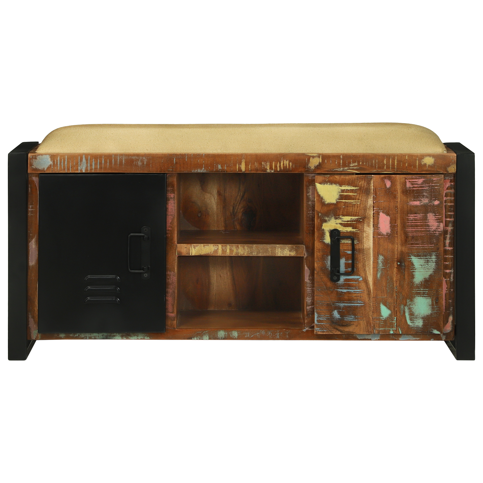 Cabinet bancă Multicolor 100x35x50 cm Lemn masiv recuperat [5]