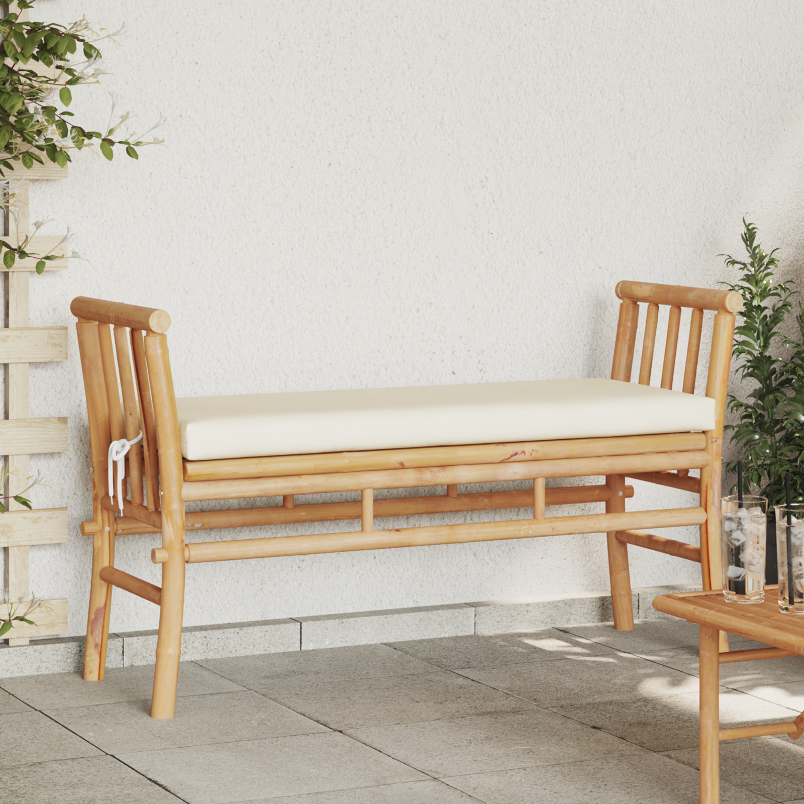 Záhradná lavička s poduškou 110 cm z bambusu 4108077
