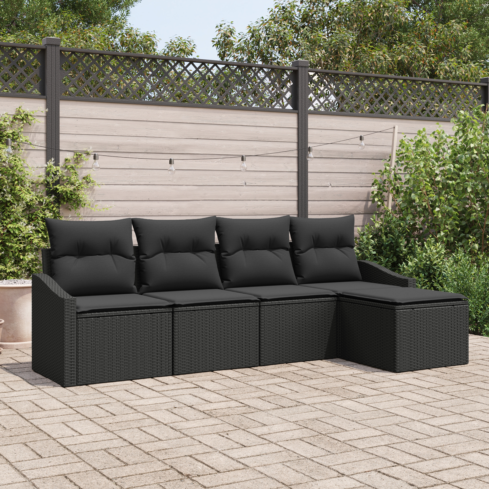 Have sofa sæt Sæt af 5 Sort Rattan, Stål Udendørs sofa