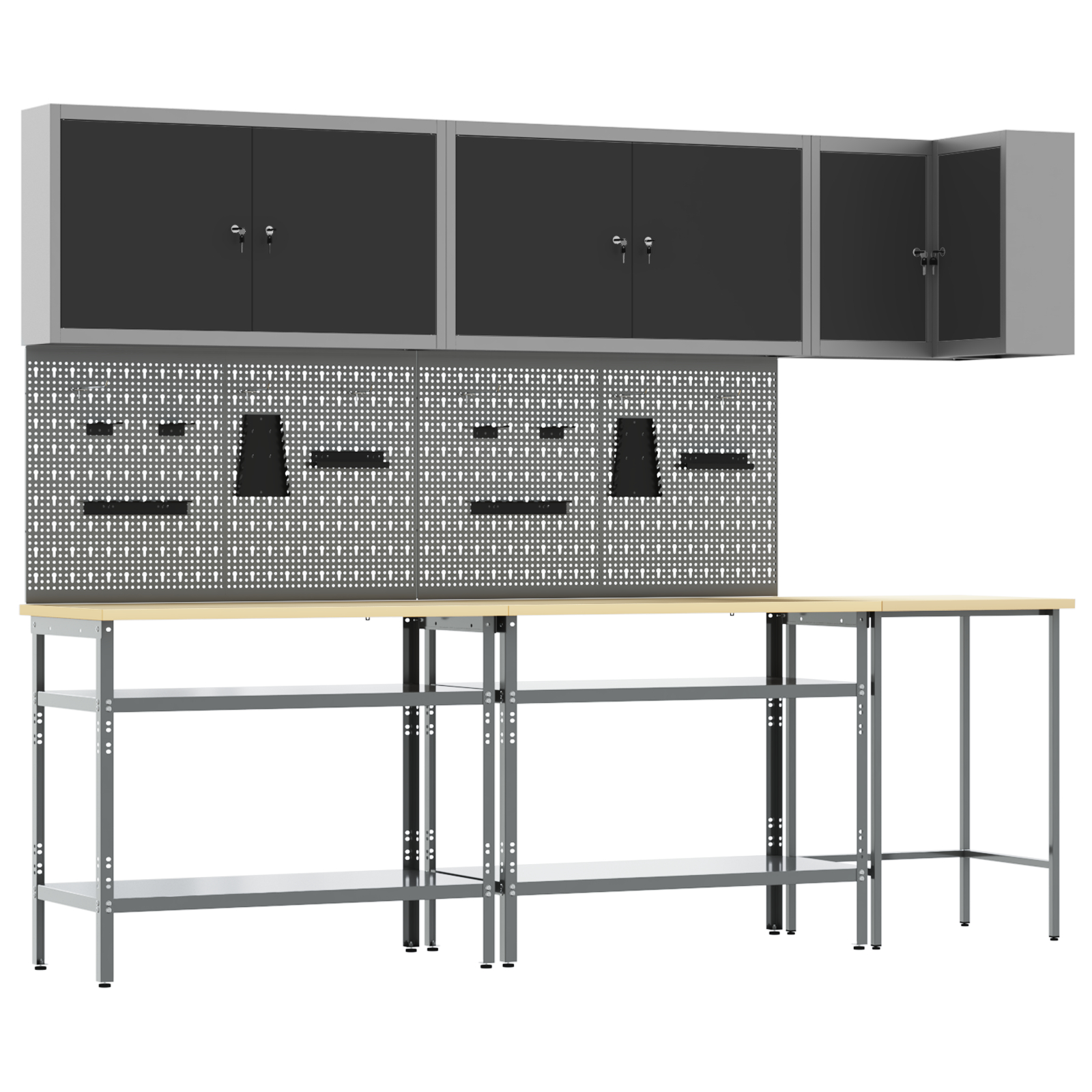 vidaXL Set masă depozitare de unelte, 10 piese, negru, lemn și metal