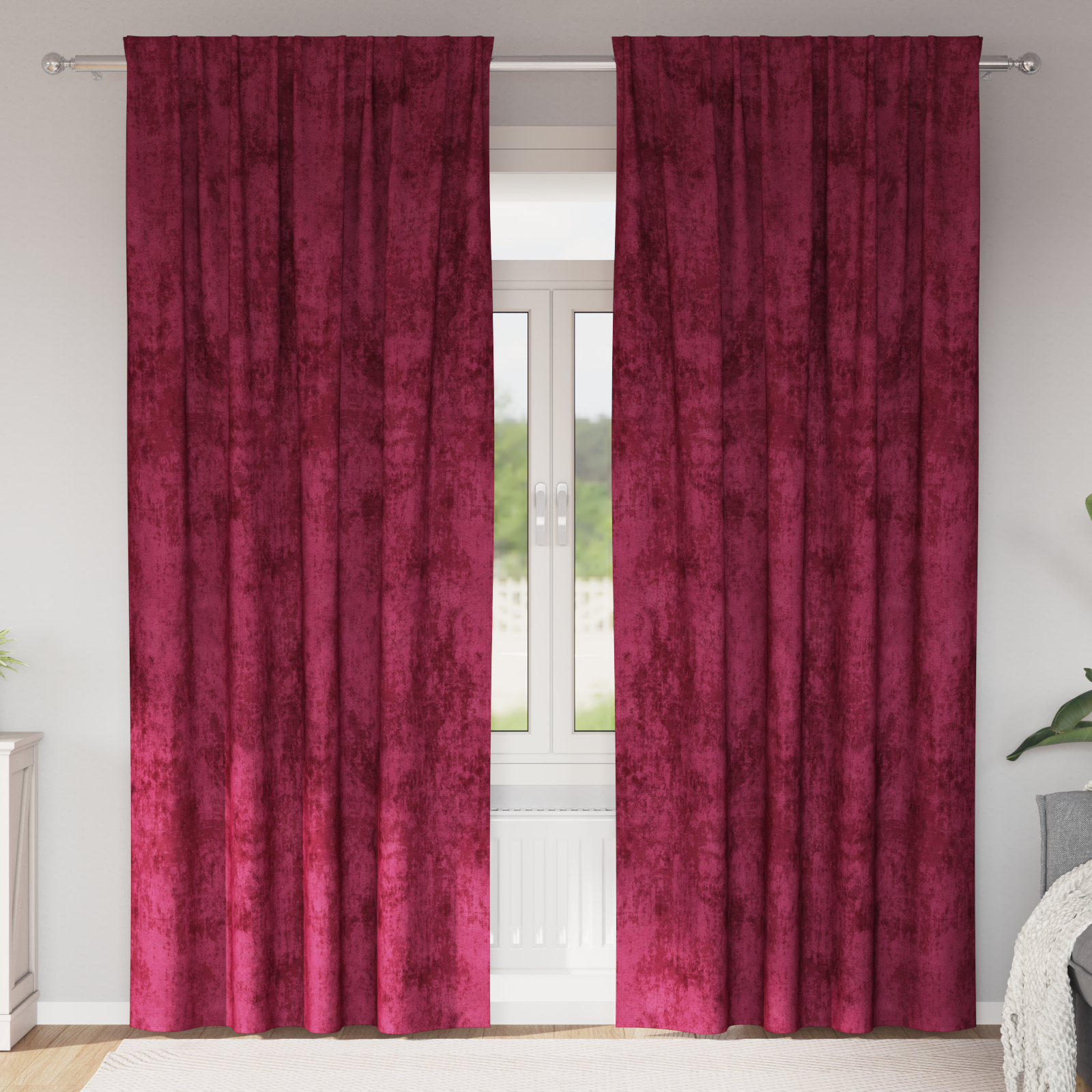 zavjese od baršuna 2 kom sa šipkom Bordo 260x140 cm