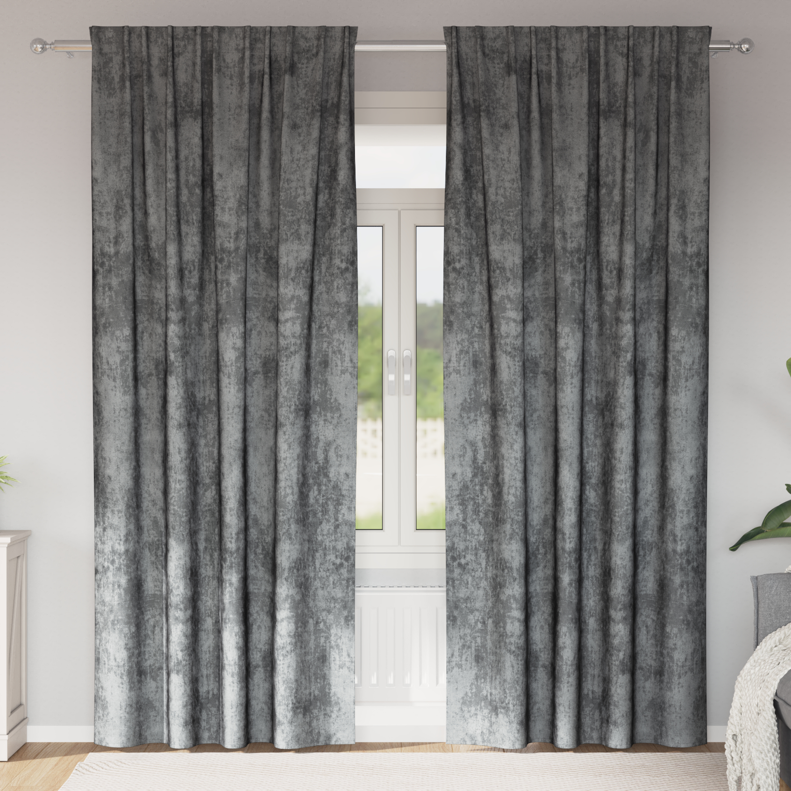 Velvet zavjese 2 kom s rupama siva 260x140 cm