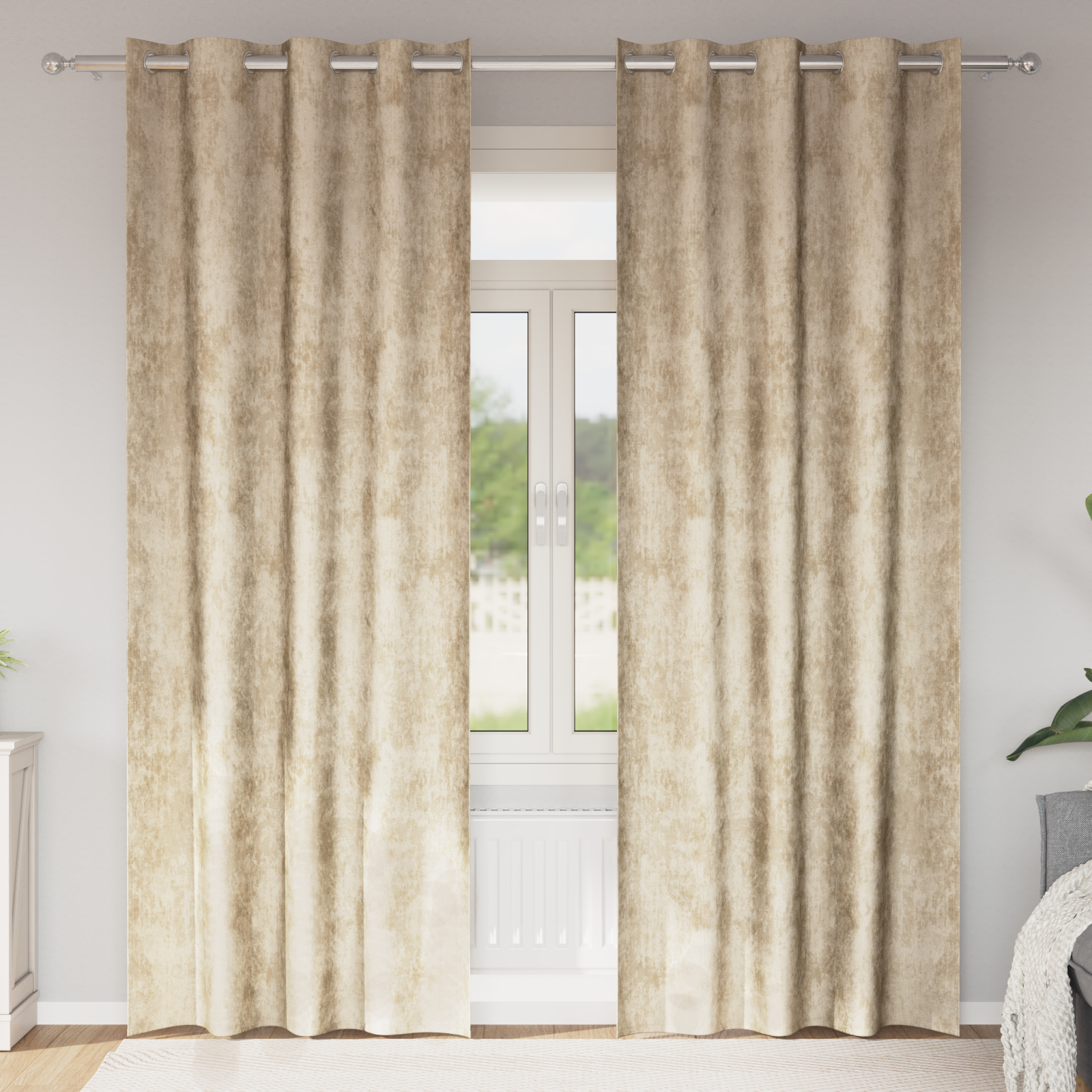 plišane zavjese 2 kom s grometima Krem 260x140 cm