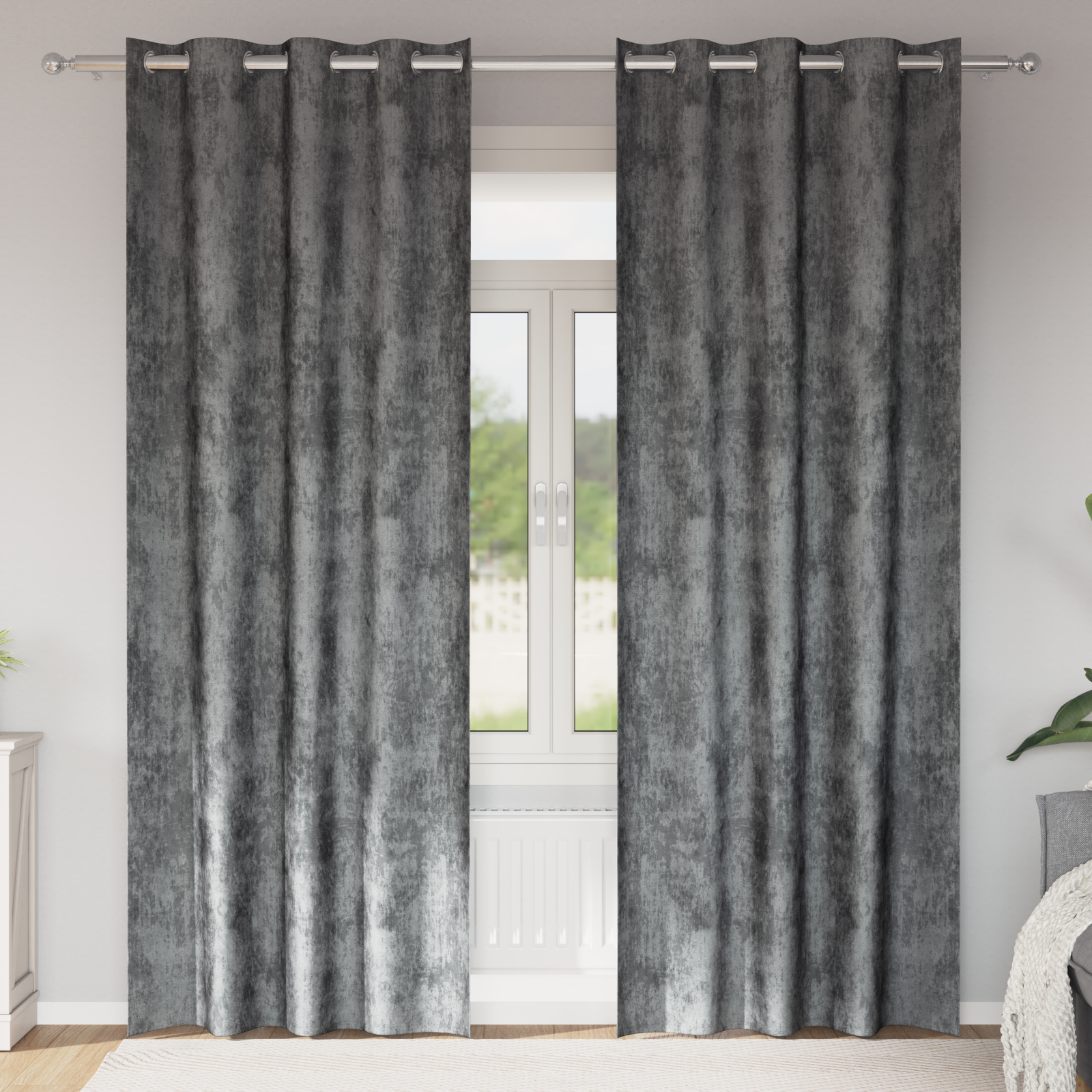 Zavjese od baršuna 2 kom s grometima Siva 245x140 cm