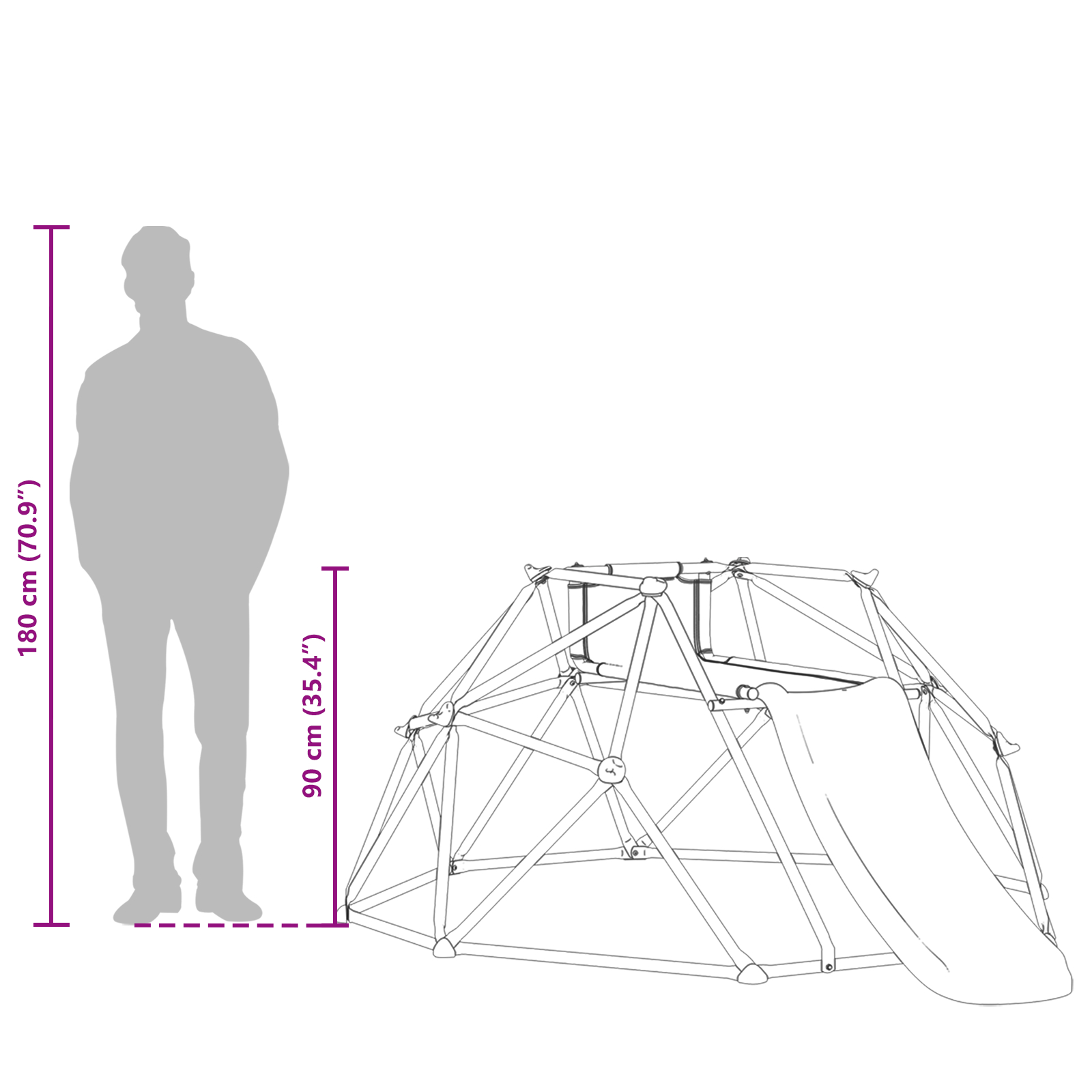 vidaXL plezalna kupola s toboganom za otroke 3-10 let 247 cm 200 kg - Image 10