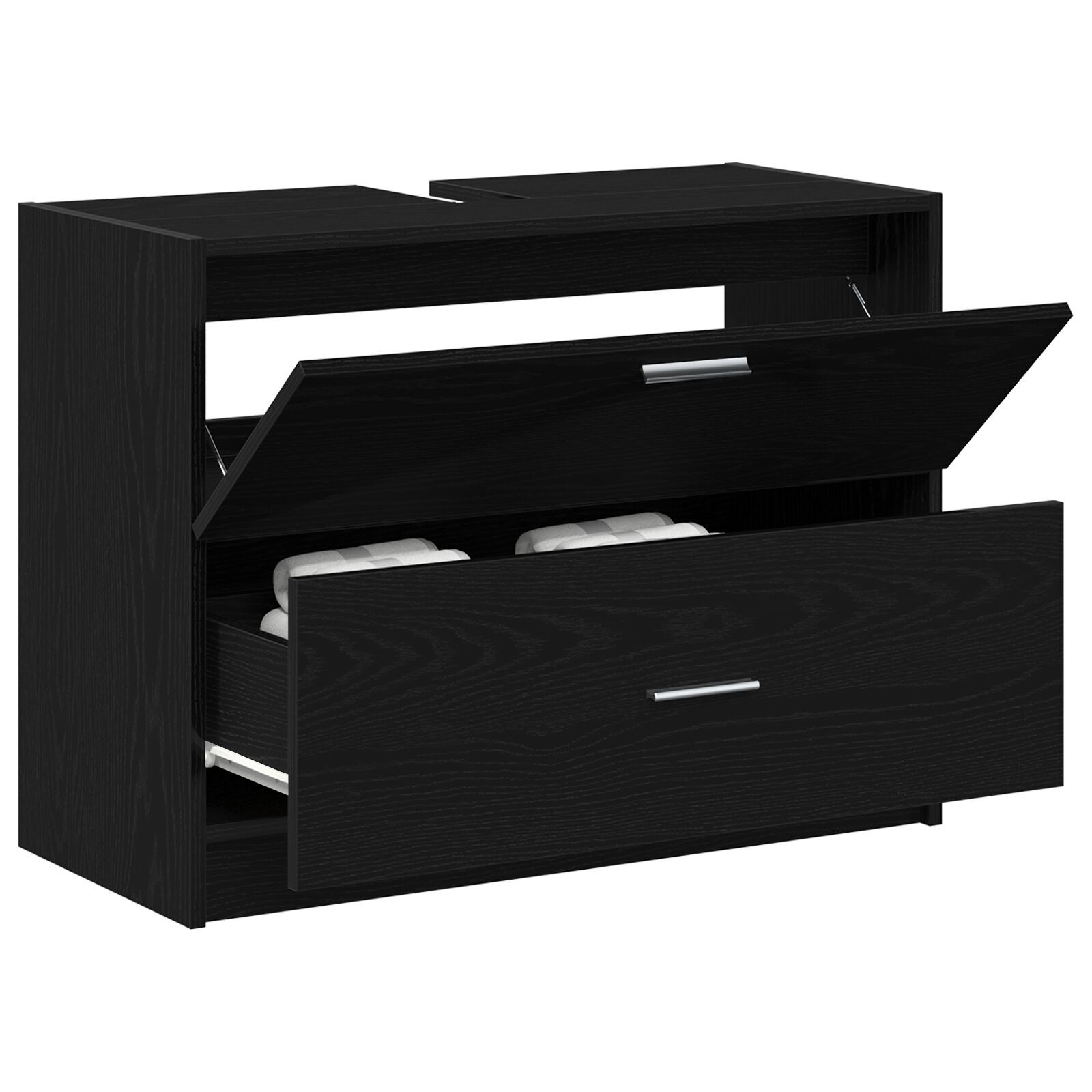 Thumbnail - vidaXL Waschbeckenschrank Schwarz Eiche 78x37x59 cm Holzwerkstoff