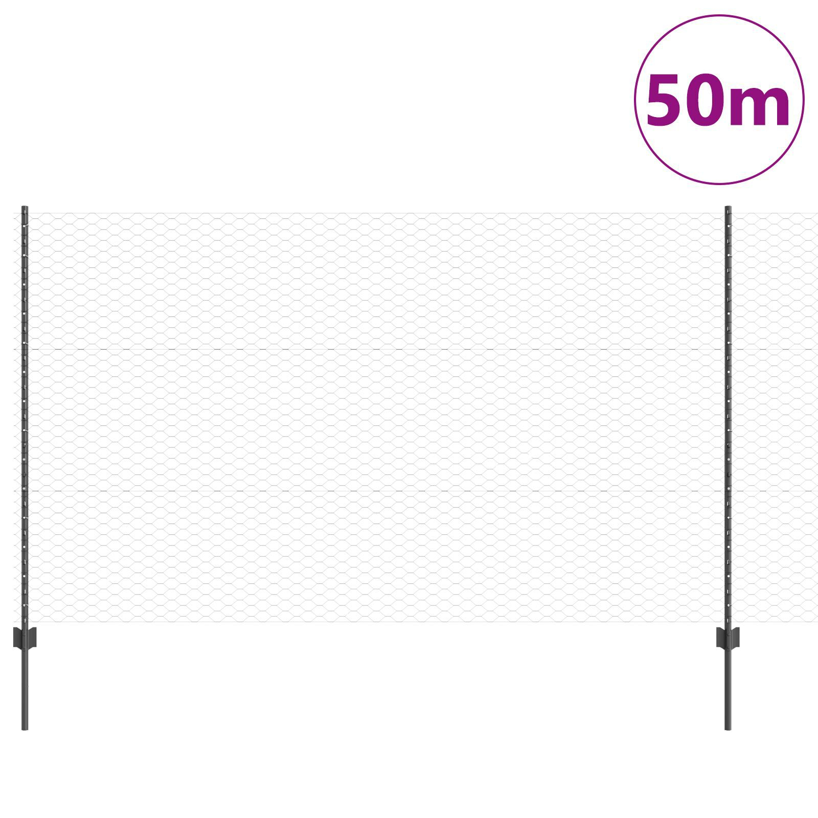 Thumbnail - vidaXL Zaunpfosten 22 Stück U-Kanal Grau 140 cm Stahl, Sechseckzaun Grau 1,4x50 m Stahl