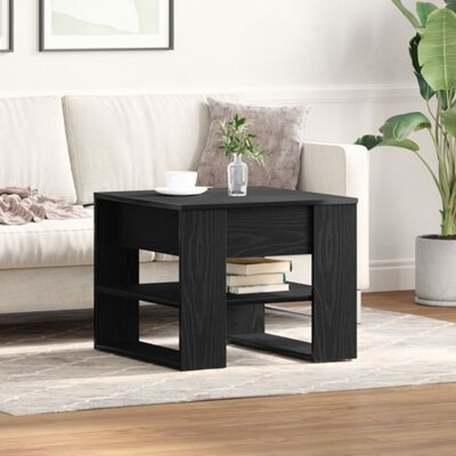 Crni hrastov stolić za kavu 55.5x55x45 cm od konstruiranog drveta - Slika 4