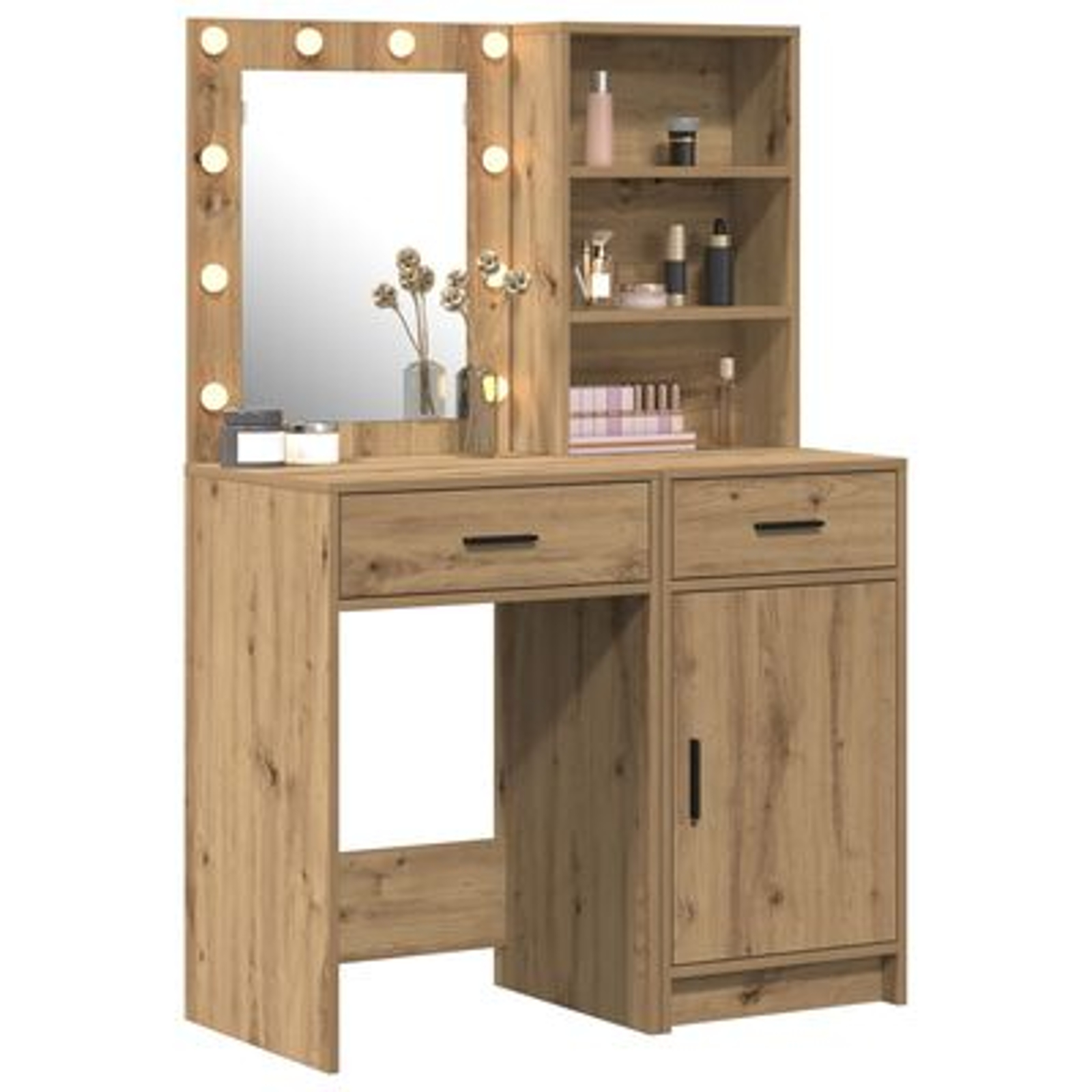 2 Piece Dressing Table Set with LED Artisan Oak Engineered Wood - Image 5