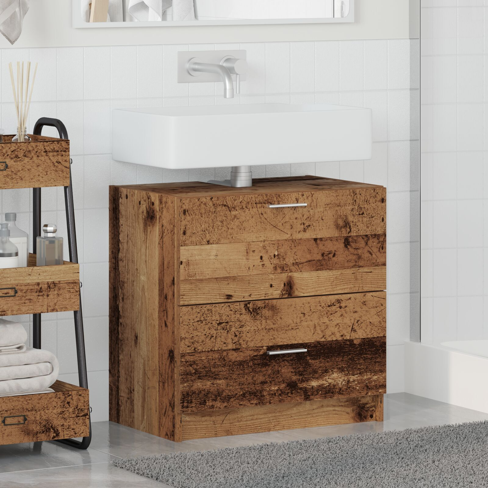 Thumbnail - vidaXL Waschbeckenunterschrank Altes Holz 59x37x59 cm Furniertes Holz
