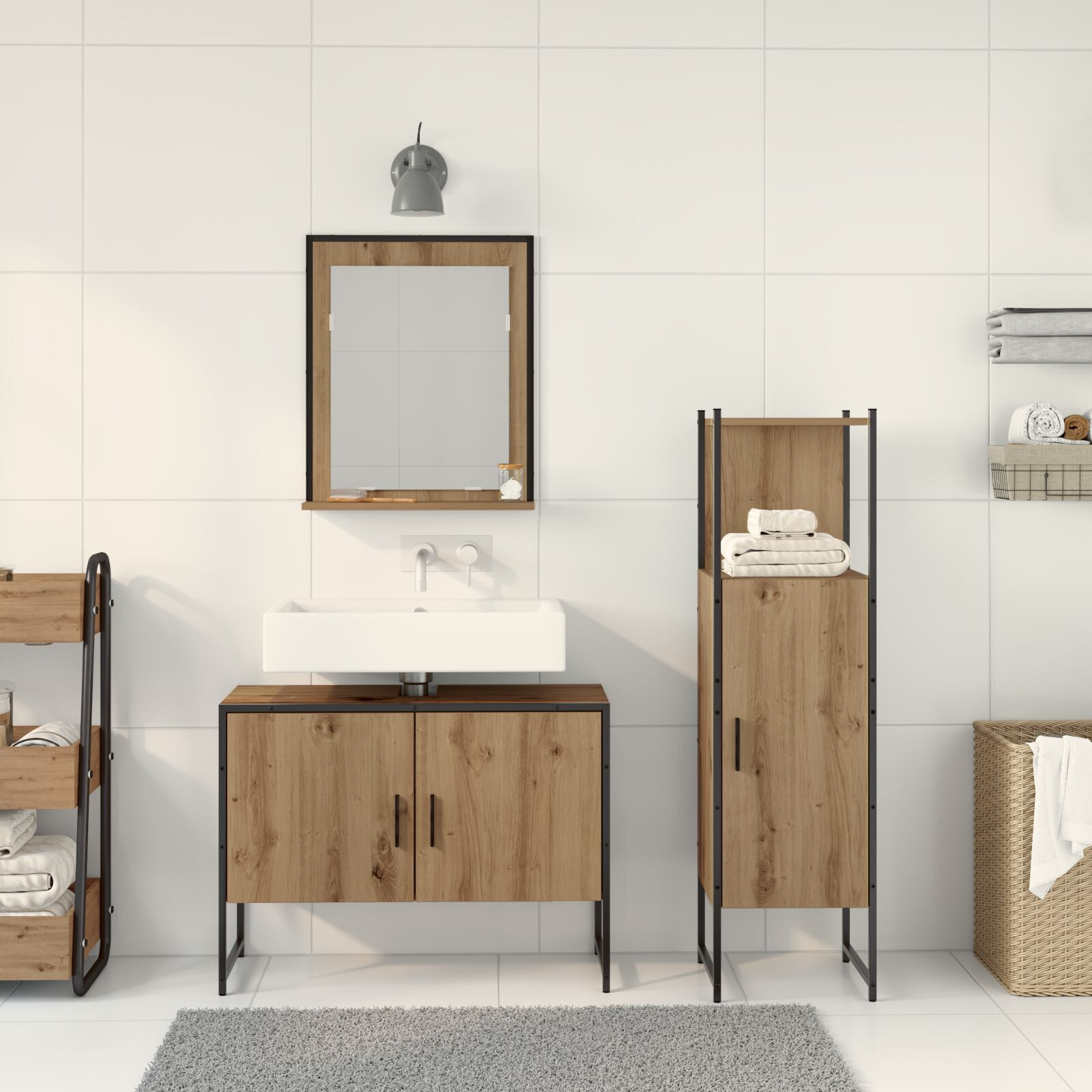Thumbnail - vidaXL 3-teiliges Badezimmermöbelset Artisan Eiche, engineered wood