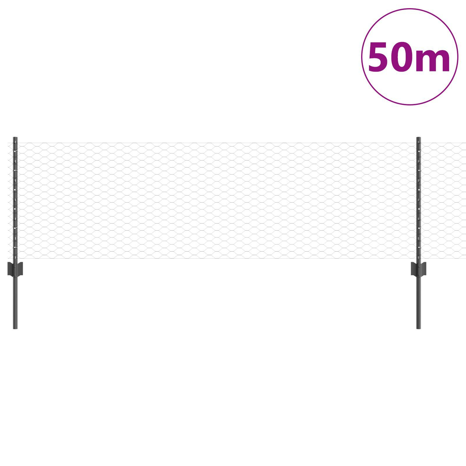 Thumbnail - vidaXL Zaunpfosten 11 Stück U-Kanal Grau 60 cm Stahl, Sechseckzaun Grau 0,6x50 m Stahl