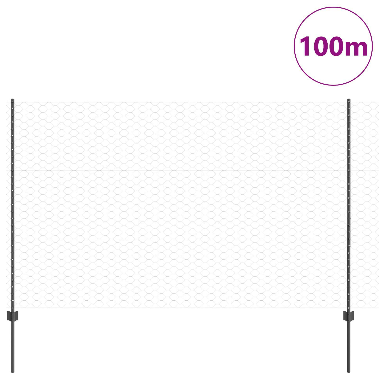 Thumbnail - vidaXL Zaunpfosten 22 Stück U-Kanal Grau 150 cm Stahl, Sechseckiger Zaun Grau 1,5x100 m Stahl
