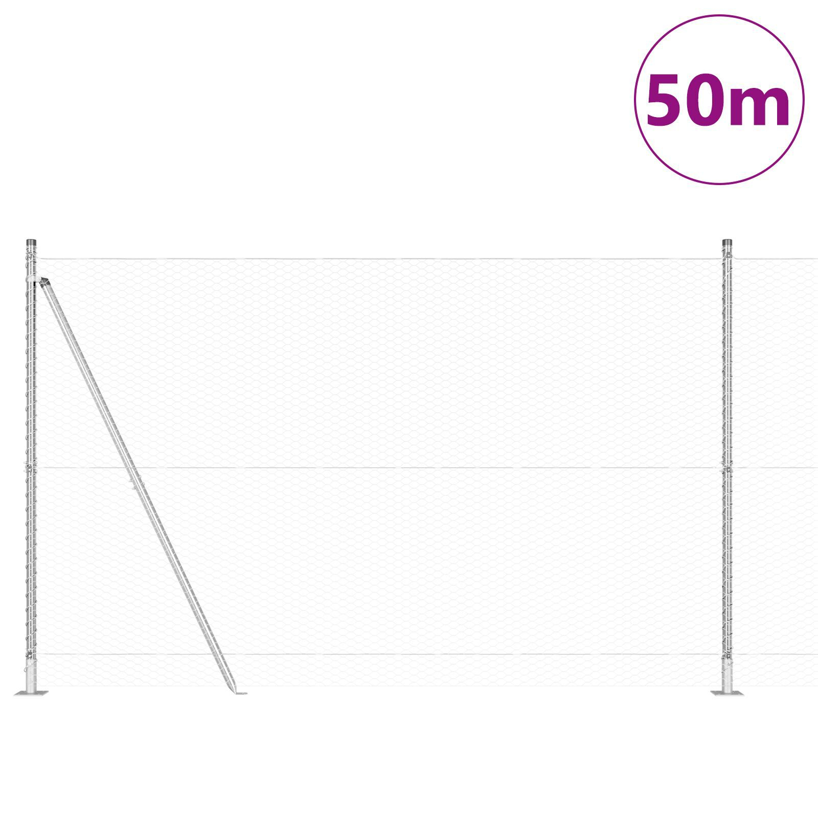 Thumbnail - vidaXL Sechseckzaun 1,5x50 m Feuerverzinkter Stahl, Zaunpfosten mit Fußplatten 13 Stk Ø32mm 83,5cm Feuerverzinkter Stah...