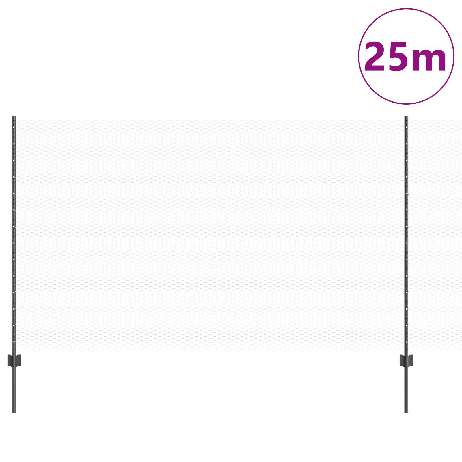 Thumbnail - vidaXL Zaunpfähle 22 Stück U-Kanal Grau 140 cm Stahl, Sechseckiger Zaun Grau 1,4 x 25 m Stahl