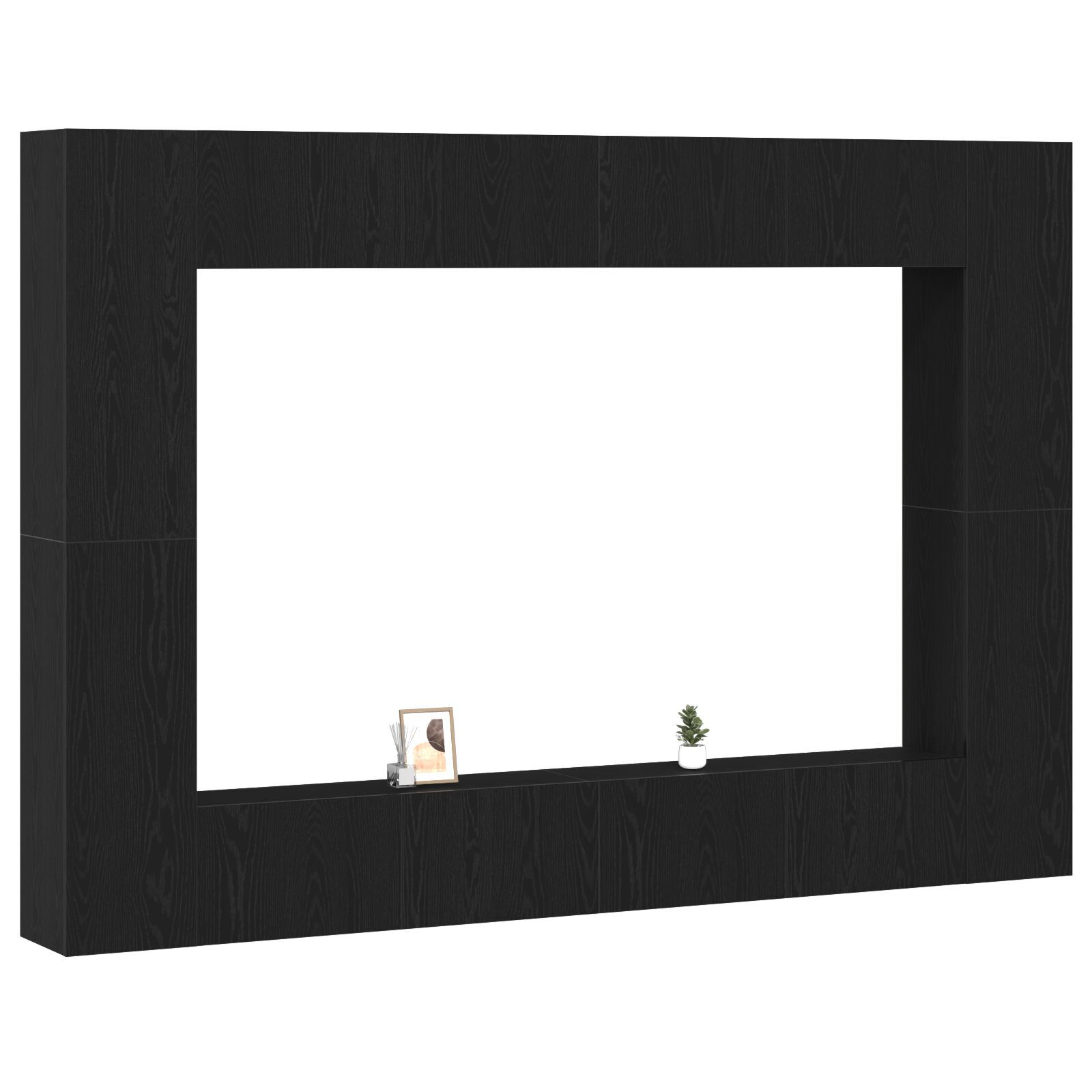 Set Cabinet TV  8 Piese Montat pe Perete Stejar Negru Lemn Ingineresc, Cabinete TV Montate pe Perete  - 2 buc Stejar Negru, 30.5x30x90 cm, Fabricat din Lemn Ingineresc, Cabinet TV Stejar Negru Montat  [3]