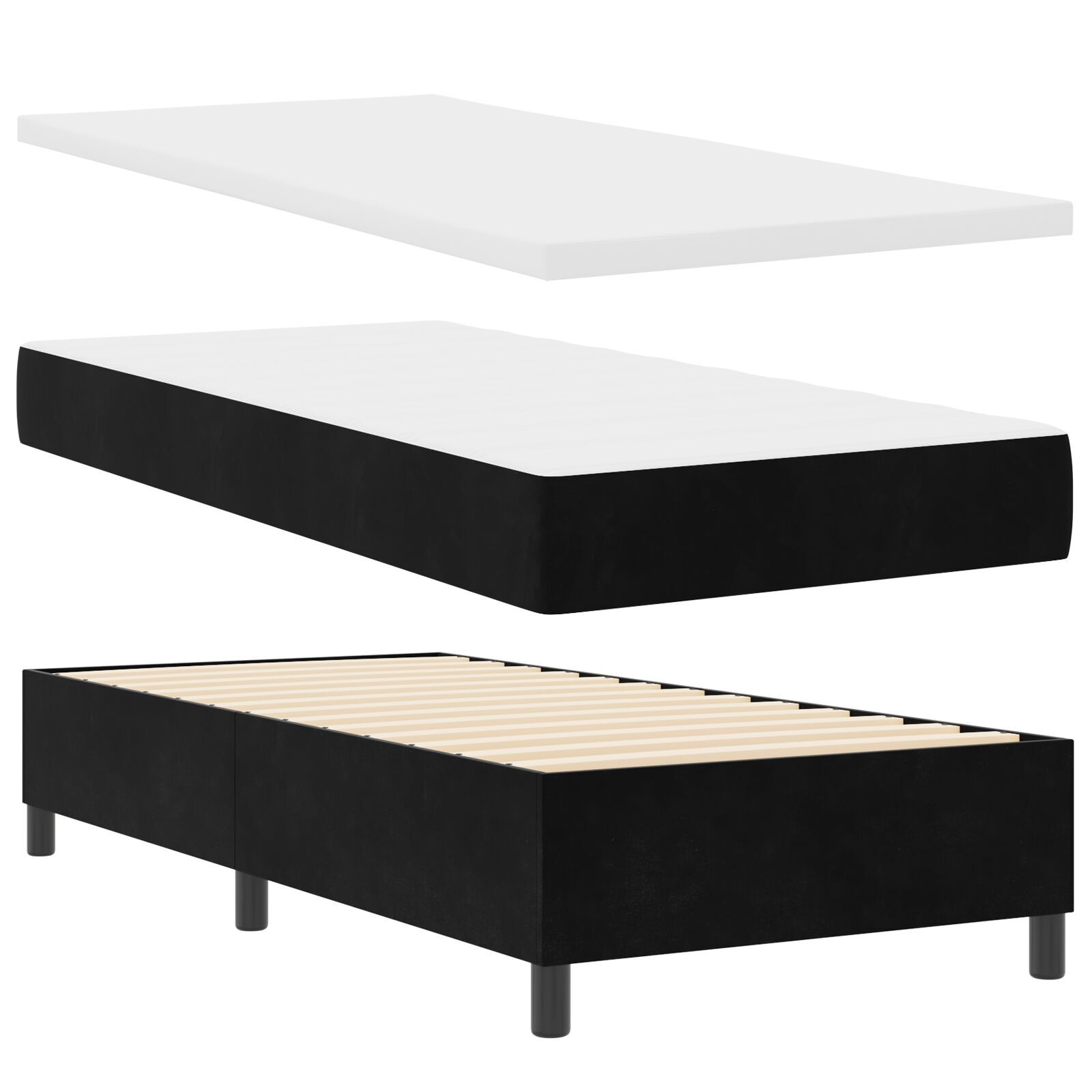 Thumbnail - vidaXL Boxspringbett mit Matratze und Bank Schwarz 100x200 cm Velours