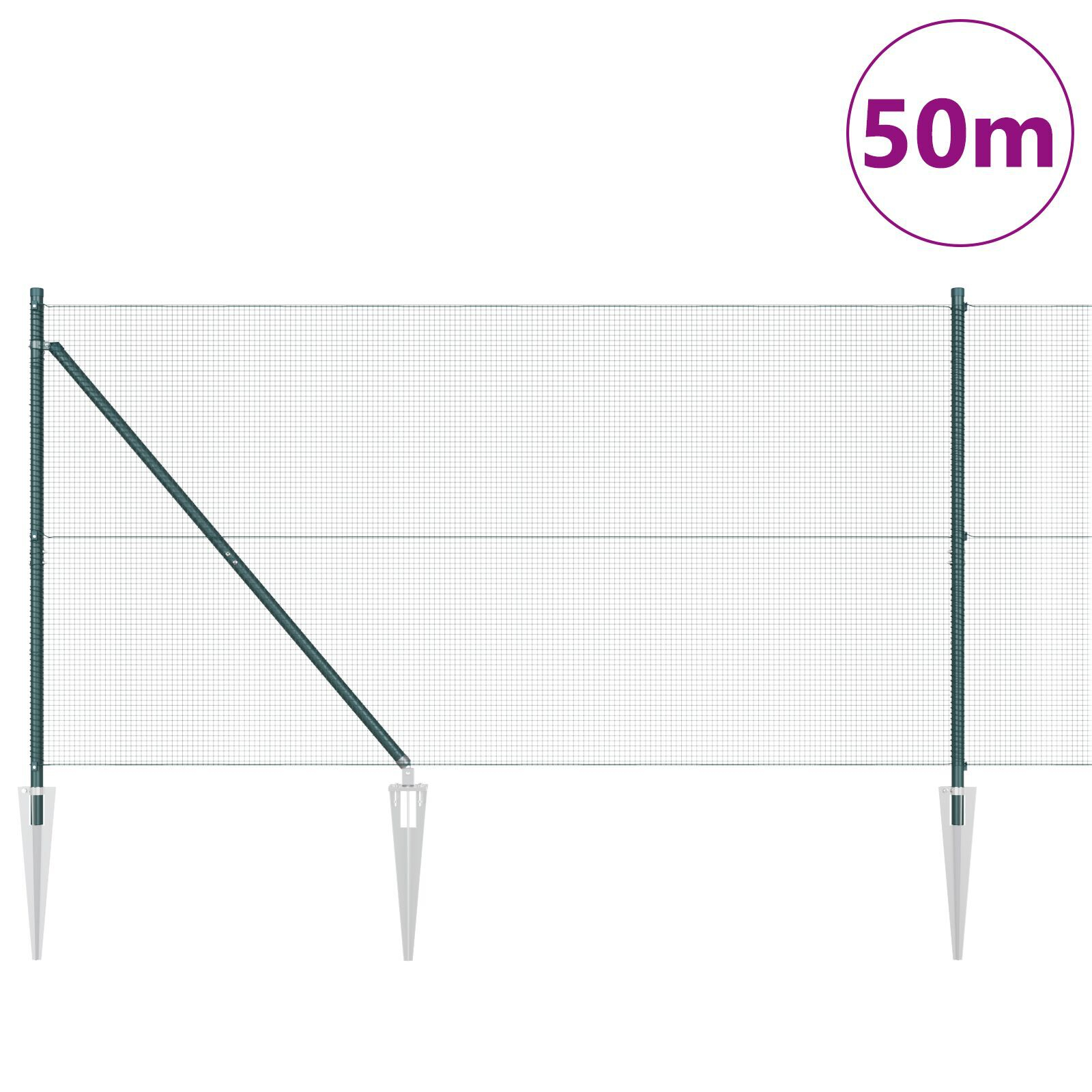Thumbnail - vidaXL Geschweißter Drahtzaun mit 13 Spitzpfählen Grün 1,2x50 m Stahl