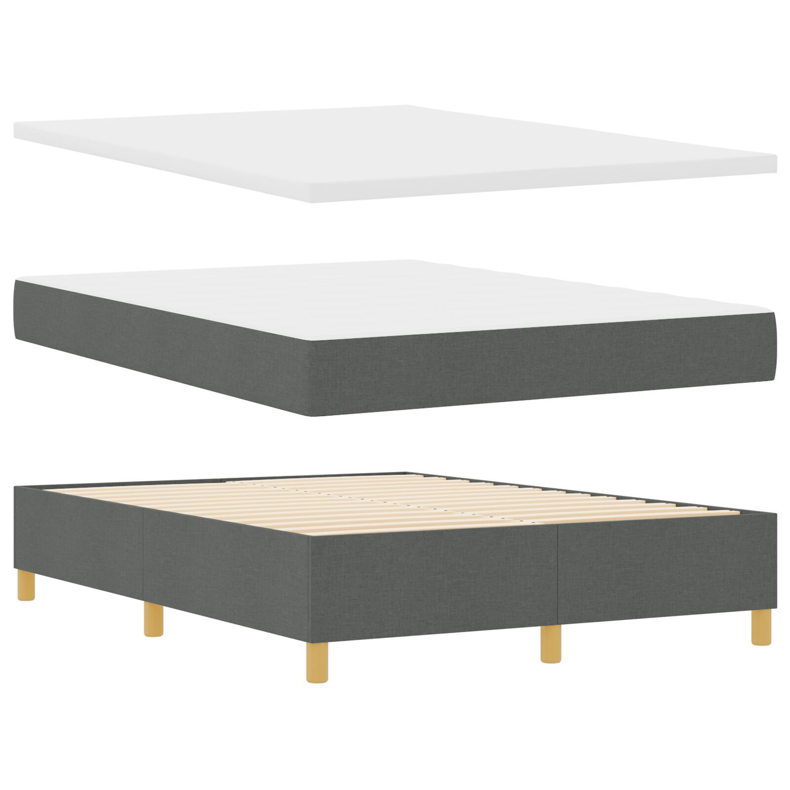 Thumbnail - vidaXL Boxspringbett mit Matratze & Bank Dunkelgrau 140x200 cm Stoff
