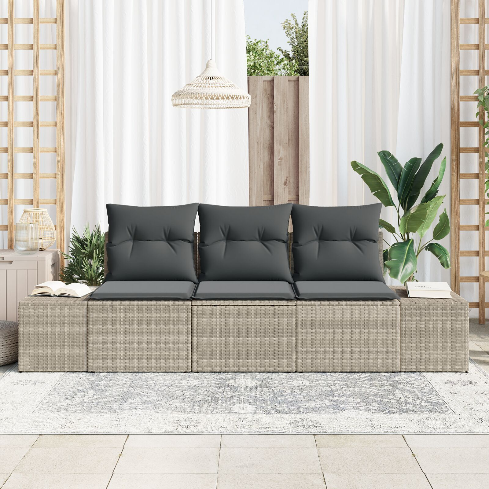 Thumbnail - vidaXL 3-teiliges Garten Sofa Set mit Kissen Hellgrau Poly Rattan