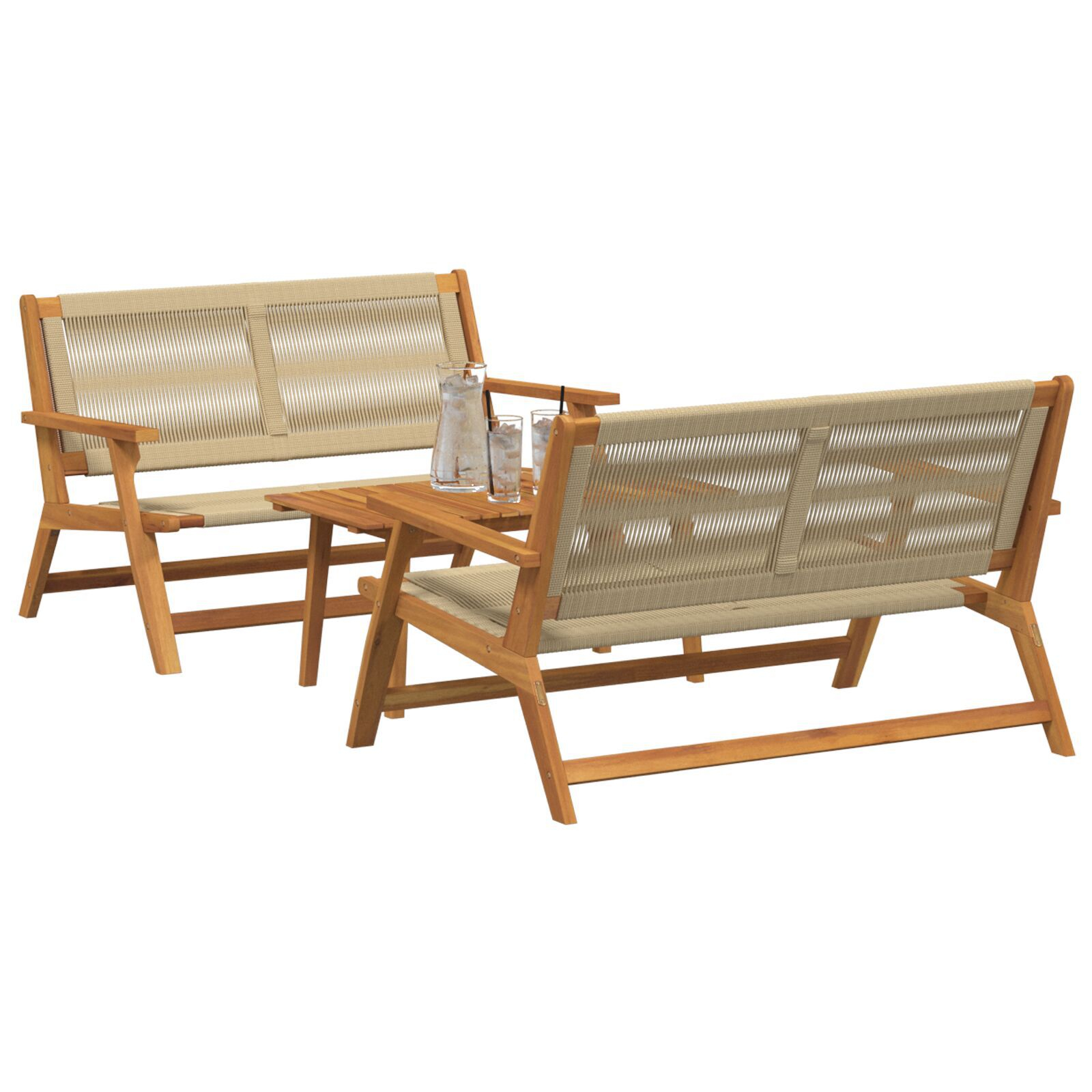 puutarhatuolit pöydällä 3 kpl Beige Täysi akaasiapuu - Image 3