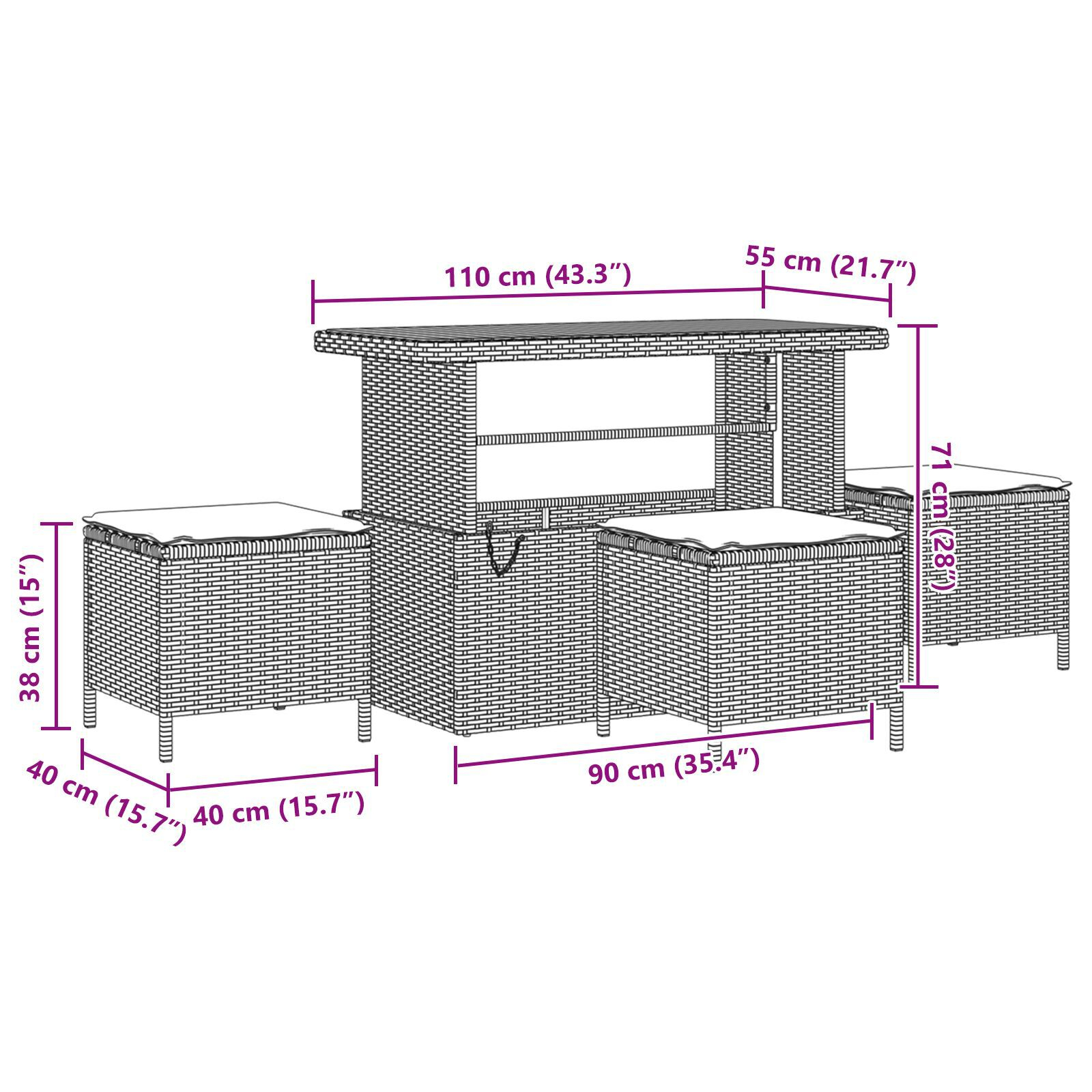 Set canapea de grădină  14 piese cu perne bej poliratan Acacia, Set grădină  4 piese cu perne bej poliratan Acacia [12]