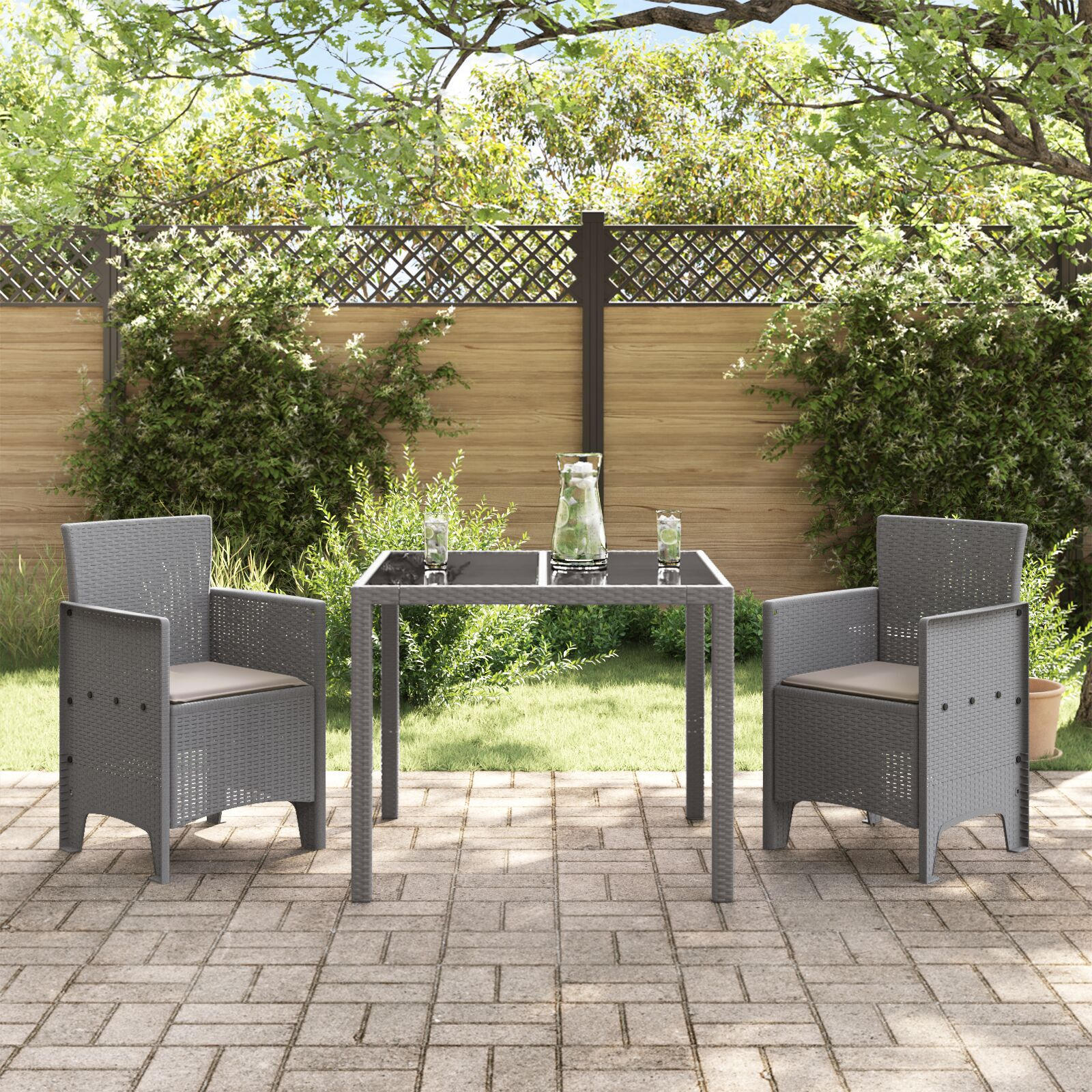 Thumbnail - vidaXL Gartenstühle mit Kissen 2 Stk. Hellgrau Poly Rattan