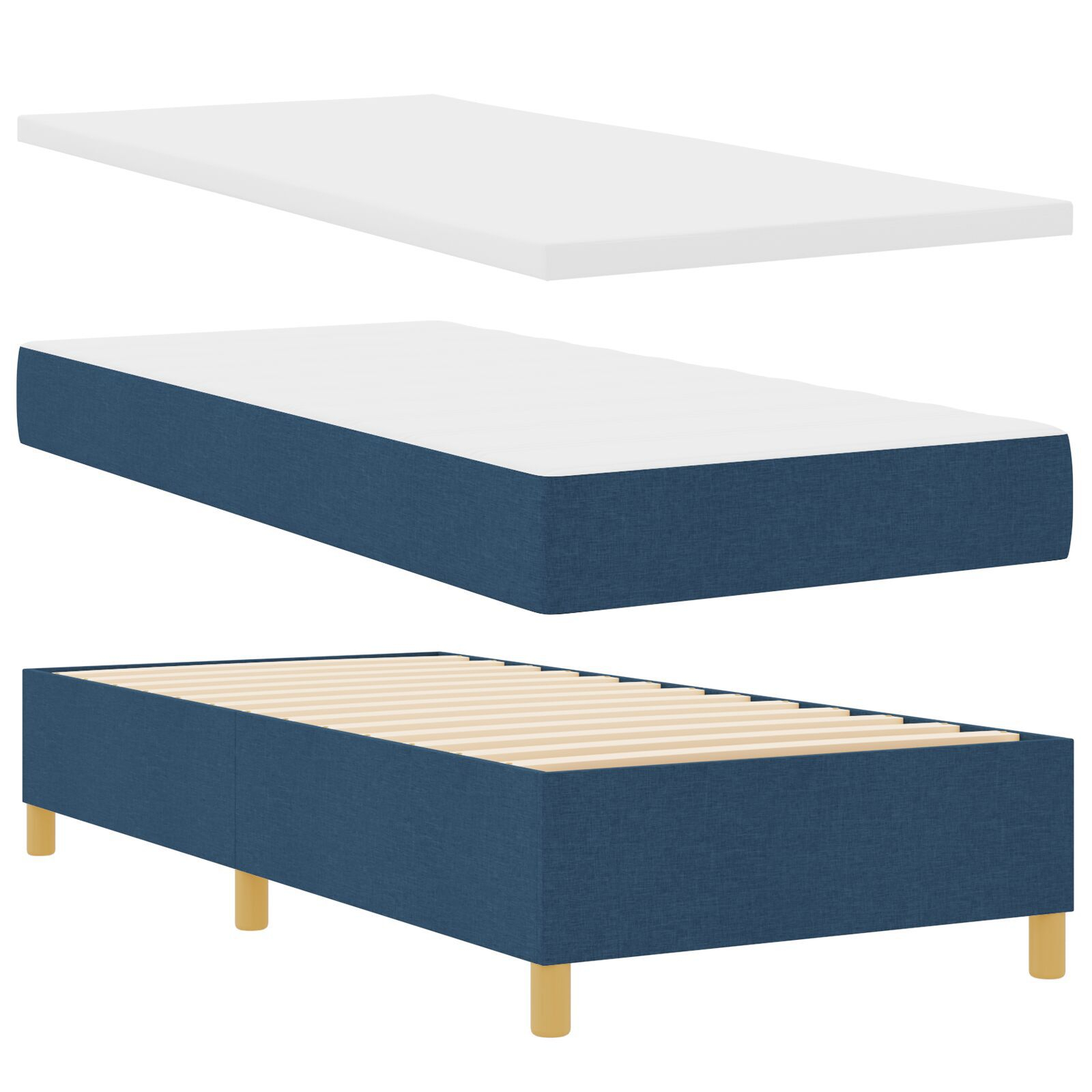 Thumbnail - vidaXL Boxspringbett mit Matratze & Bank Blau 80x200 cm Stoff