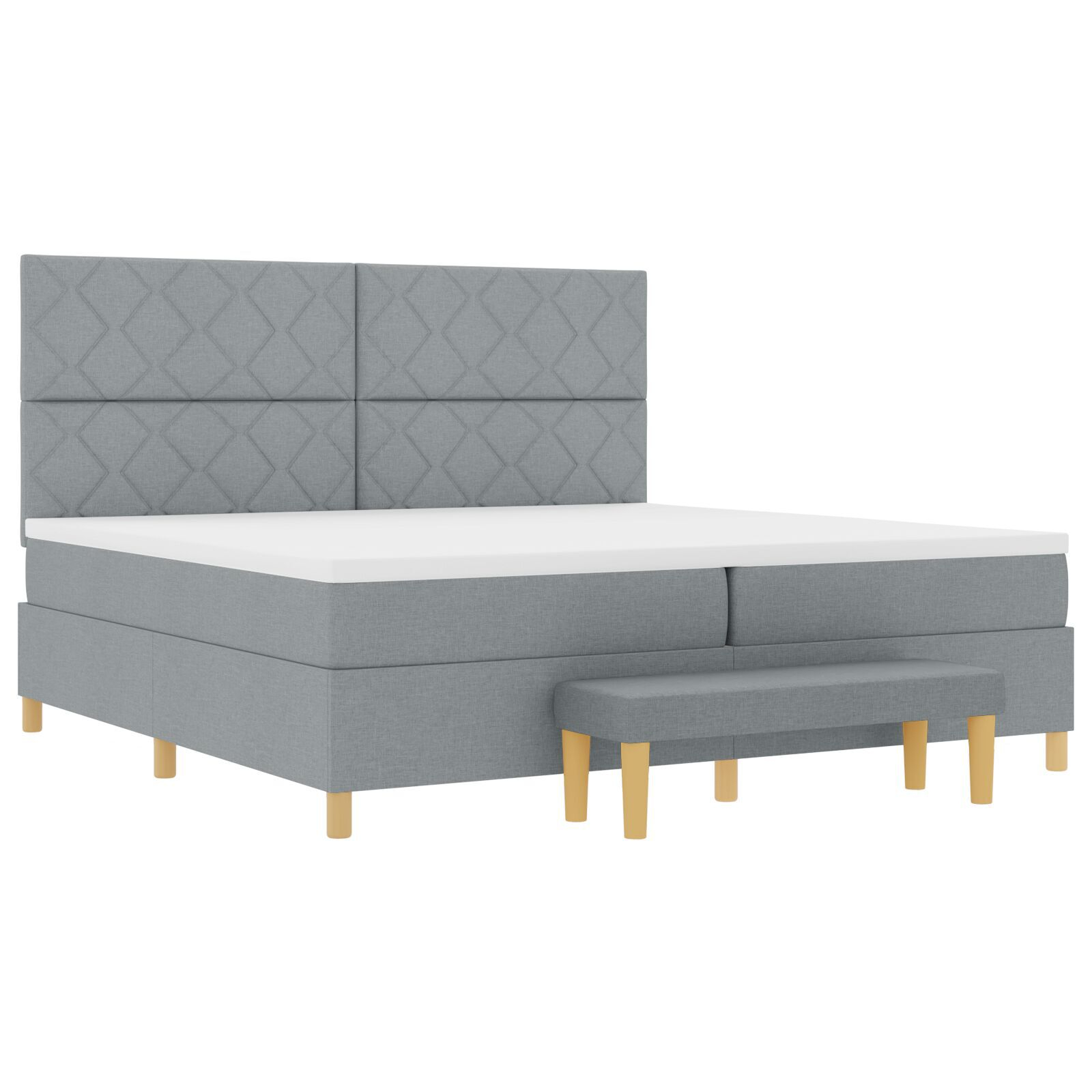 Thumbnail - vidaXL Boxspringbett mit Matratze und Bank hellgrau 200x200 cm Stoff