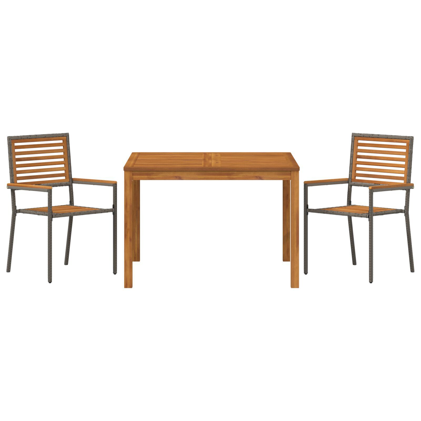 3-osaline Aed Dining Set Hall Polü Rattan Akaatsiapuit, vidaXL Virnastatavad Aia Toolid Padjadega 2 tk Hall Polü Rattan - Image 7