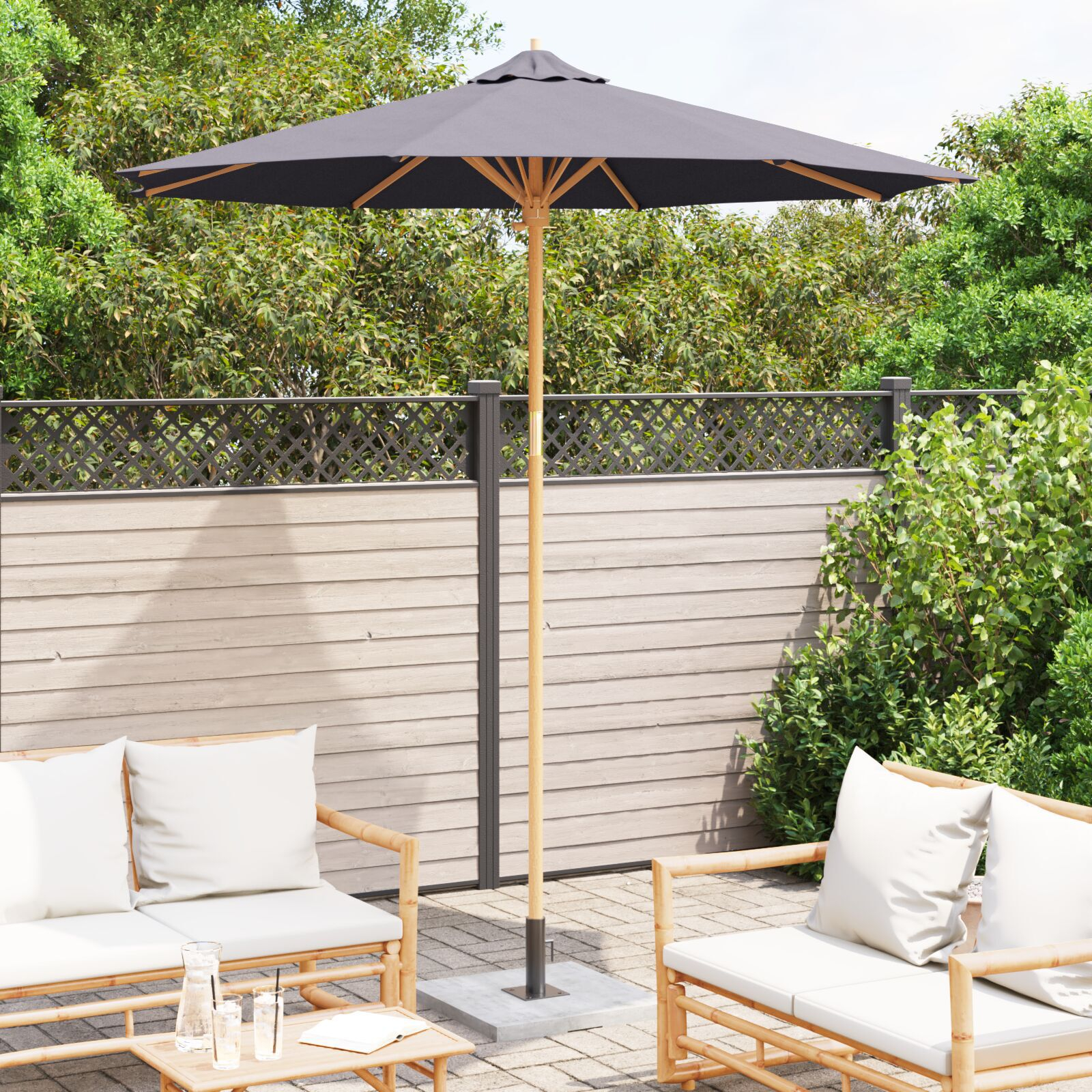 Thumbnail - vidaXL Dunkelgrauer Gartenparasol 240x260 cm Bambus
