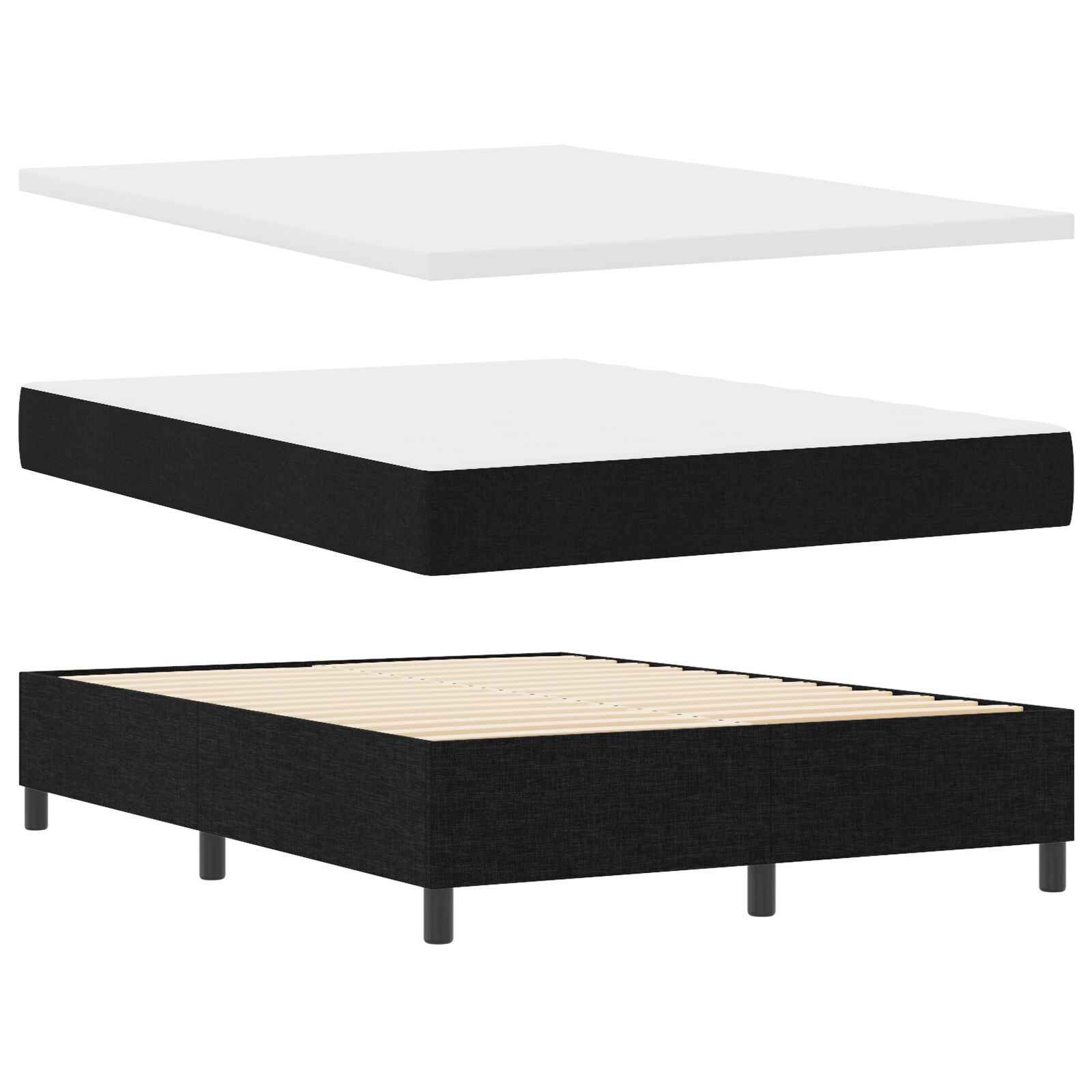 Thumbnail - vidaXL Boxspringbett mit Matratze & Bank Schwarz 140x200 cm Stoff