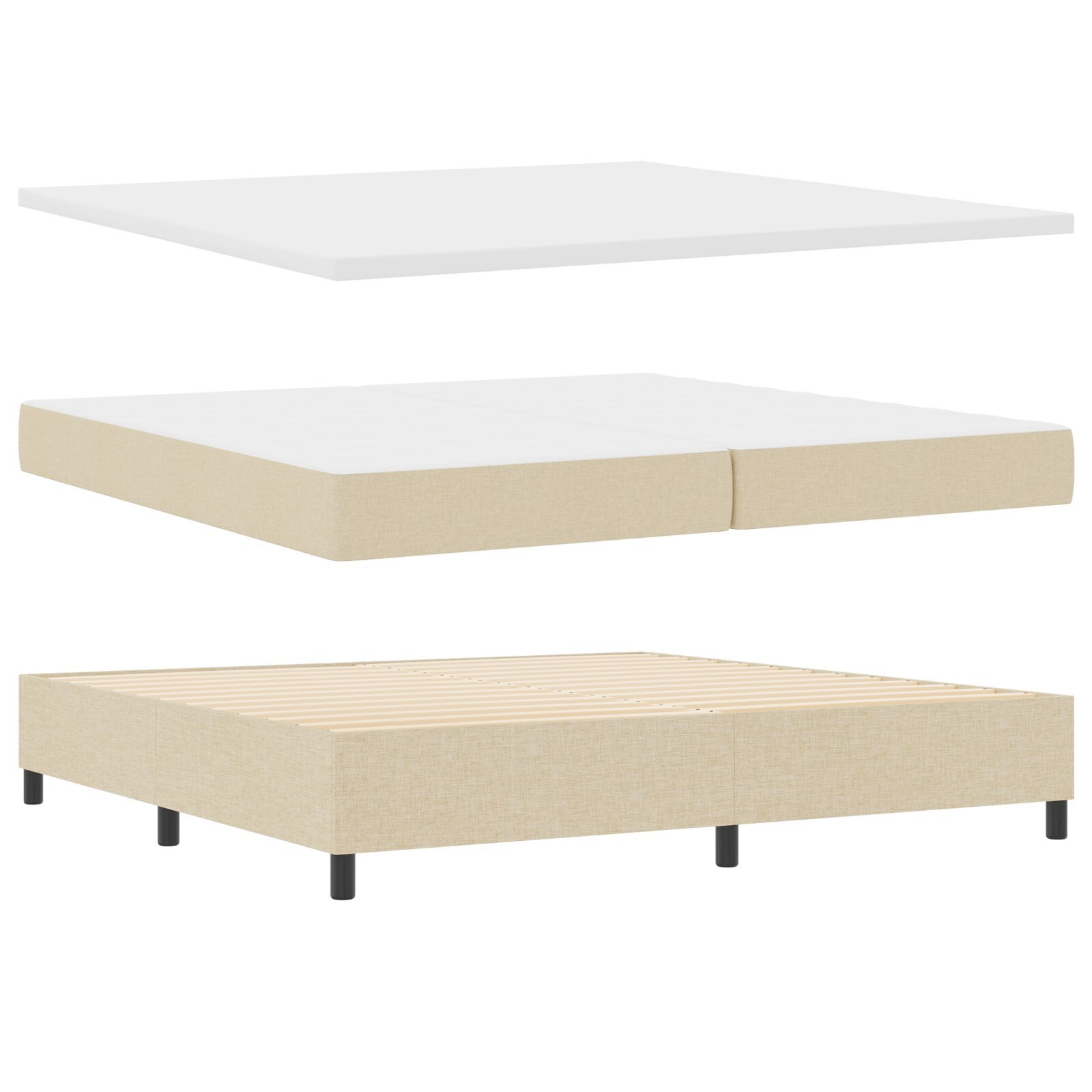 Thumbnail - vidaXL Boxspringbett mit Matratze & Bank Creme 200x200 cm Stoff