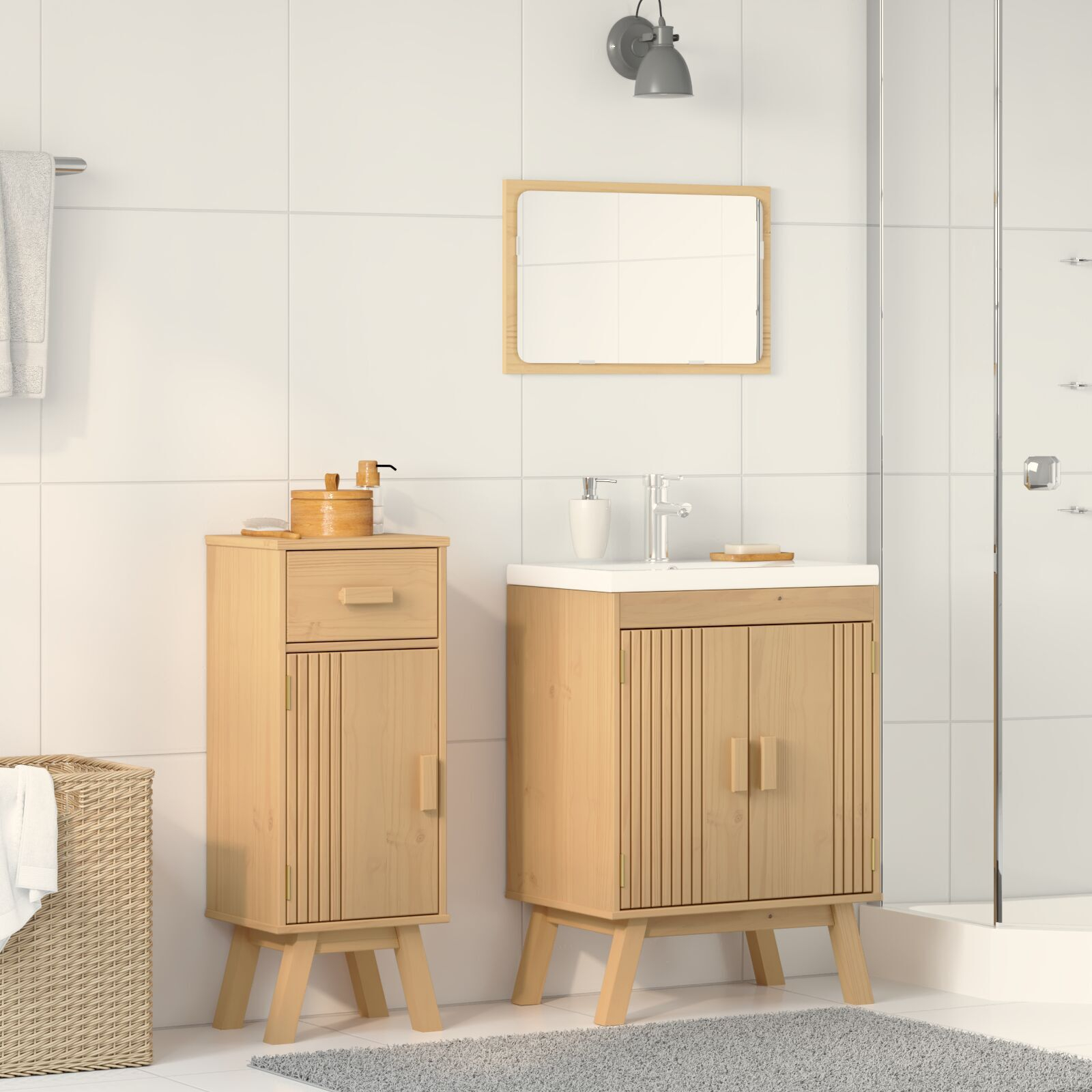 2-teiliges Badezimmermöbelset aus massivem Kiefernholz – Bild 3