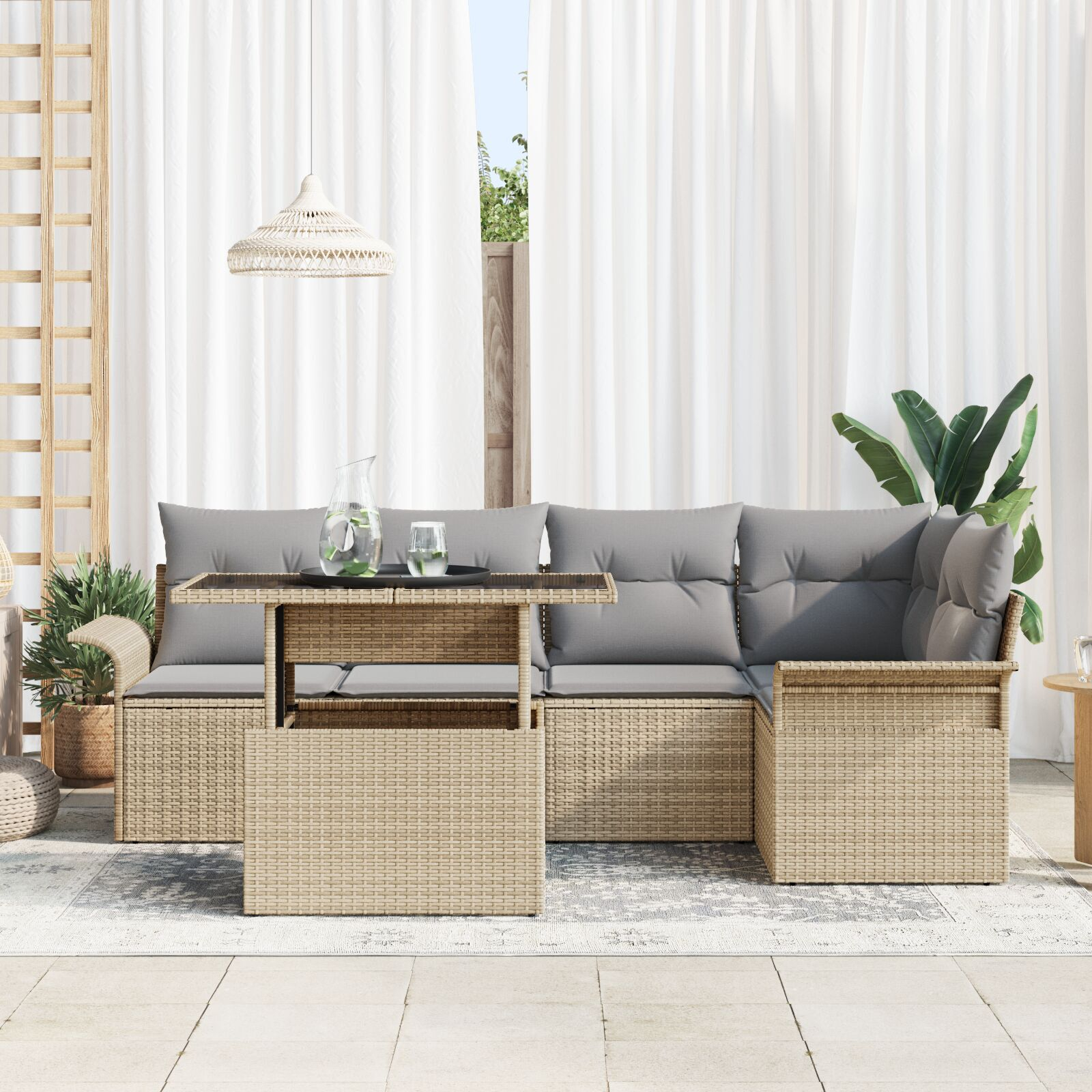 6 osaline Aiadiivanite Komplekt Padjadega Beež Polürotang - Image 3